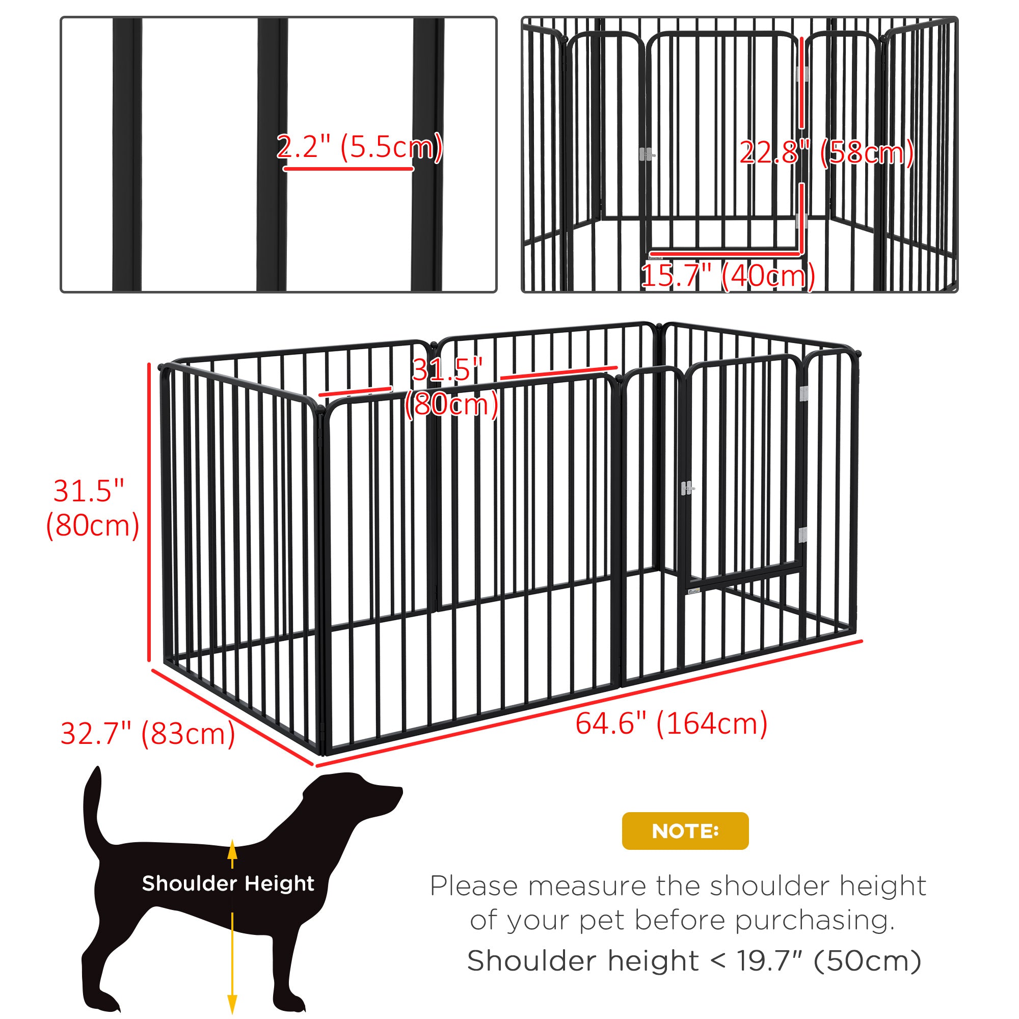 Heavy Duty Dog Playpen, Steel Dog Pen with Door, Pet Exercise Fence, Outdoor Indoor DIY Design for Small and Medium Dogs, 31.5" Height, 6 Panels