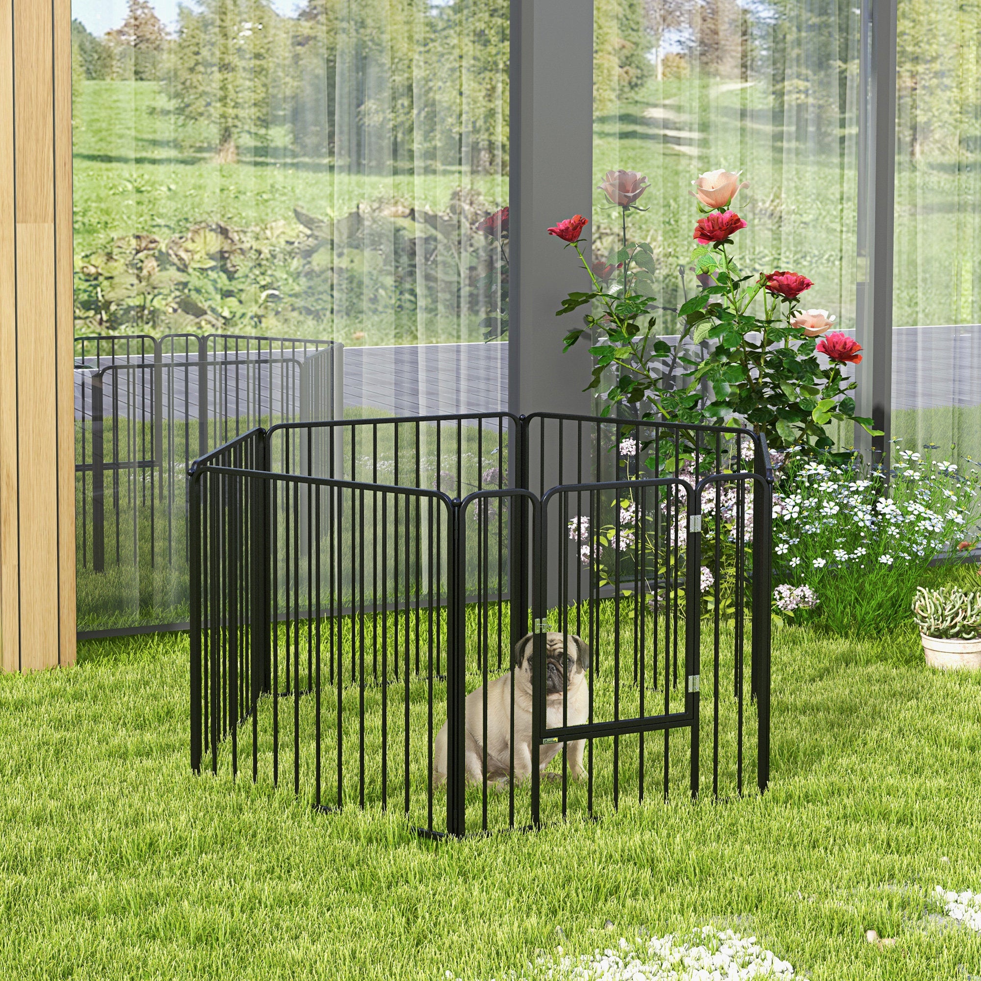 Heavy Duty Dog Playpen, Steel Dog Pen with Door, Pet Exercise Fence, Outdoor Indoor DIY Design for Small and Medium Dogs, 31.5" Height, 6 Panels