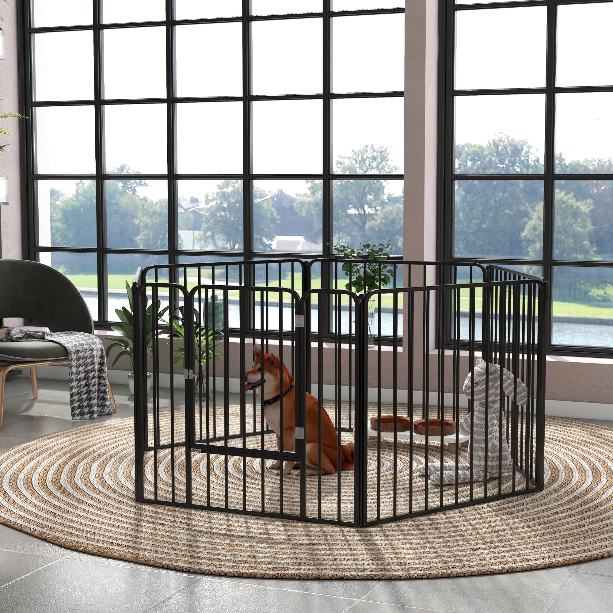 Heavy Duty Dog Playpen, Steel Dog Pen with Door, Pet Exercise Fence, Outdoor Indoor DIY Design for Small and Medium Dogs, 31.5" Height, 6 Panels
