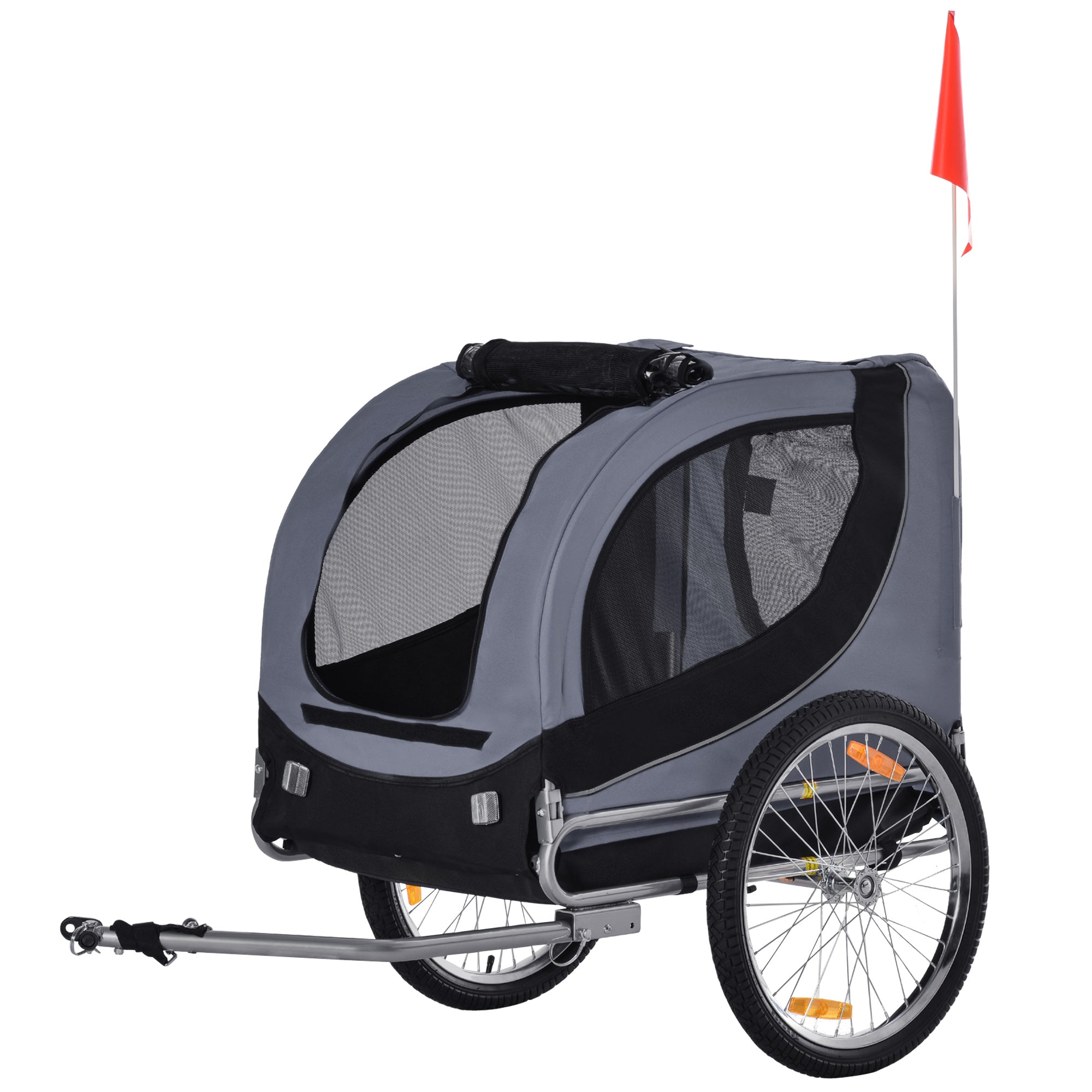 Dog Bike Trailer, Pet Cart, Bicycle Wagon, Travel Cargo, Carrier Attachment with Hitch, Foldable for Travelling, Grey
