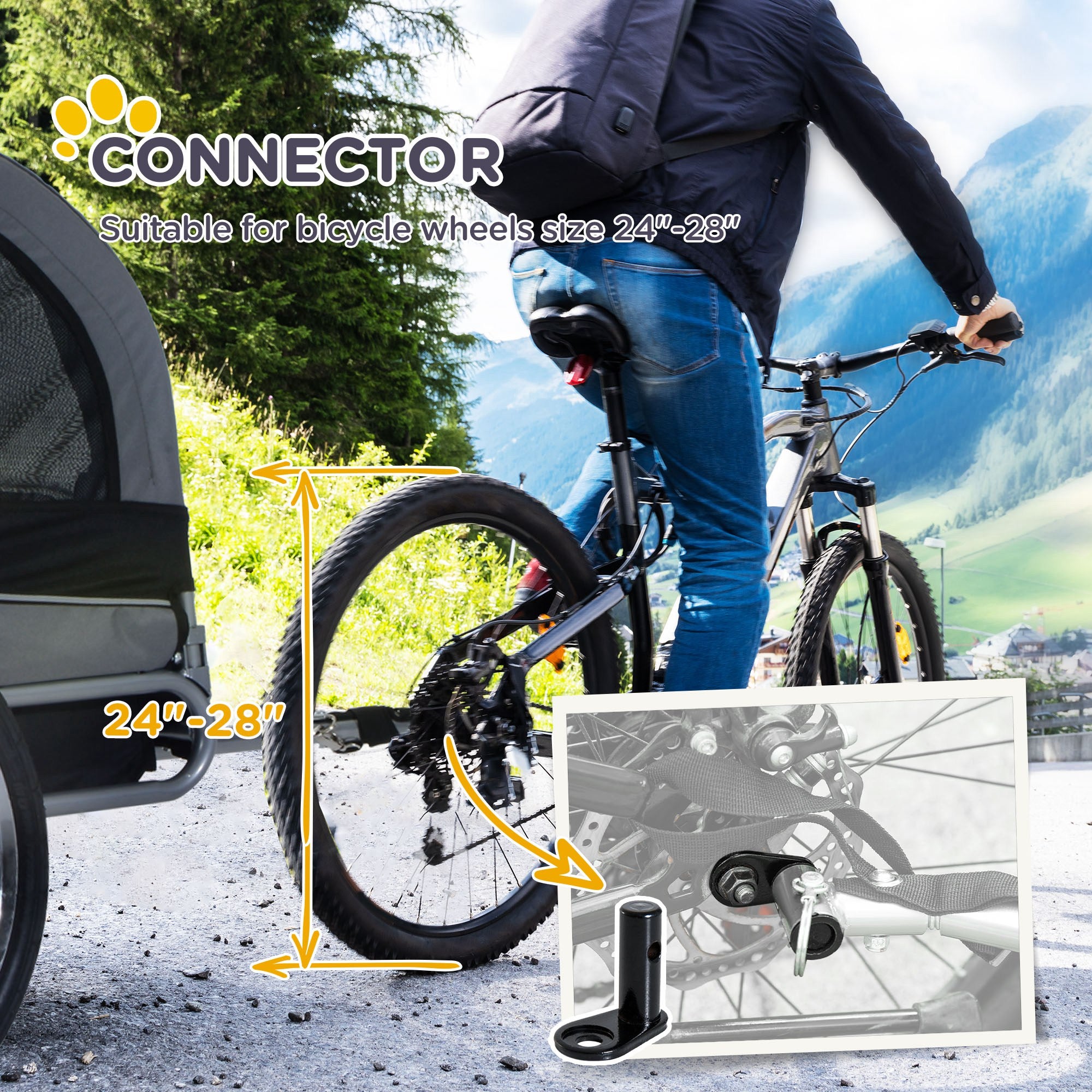 Dog Bike Trailer, Pet Cart, Bicycle Wagon, Travel Cargo, Carrier Attachment with Hitch, Foldable for Travelling, Grey