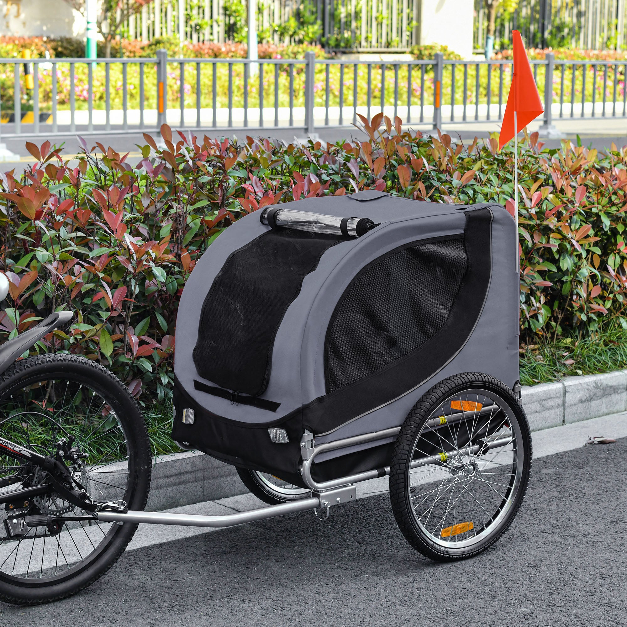 Dog Bike Trailer, Pet Cart, Bicycle Wagon, Travel Cargo, Carrier Attachment with Hitch, Foldable for Travelling, Grey