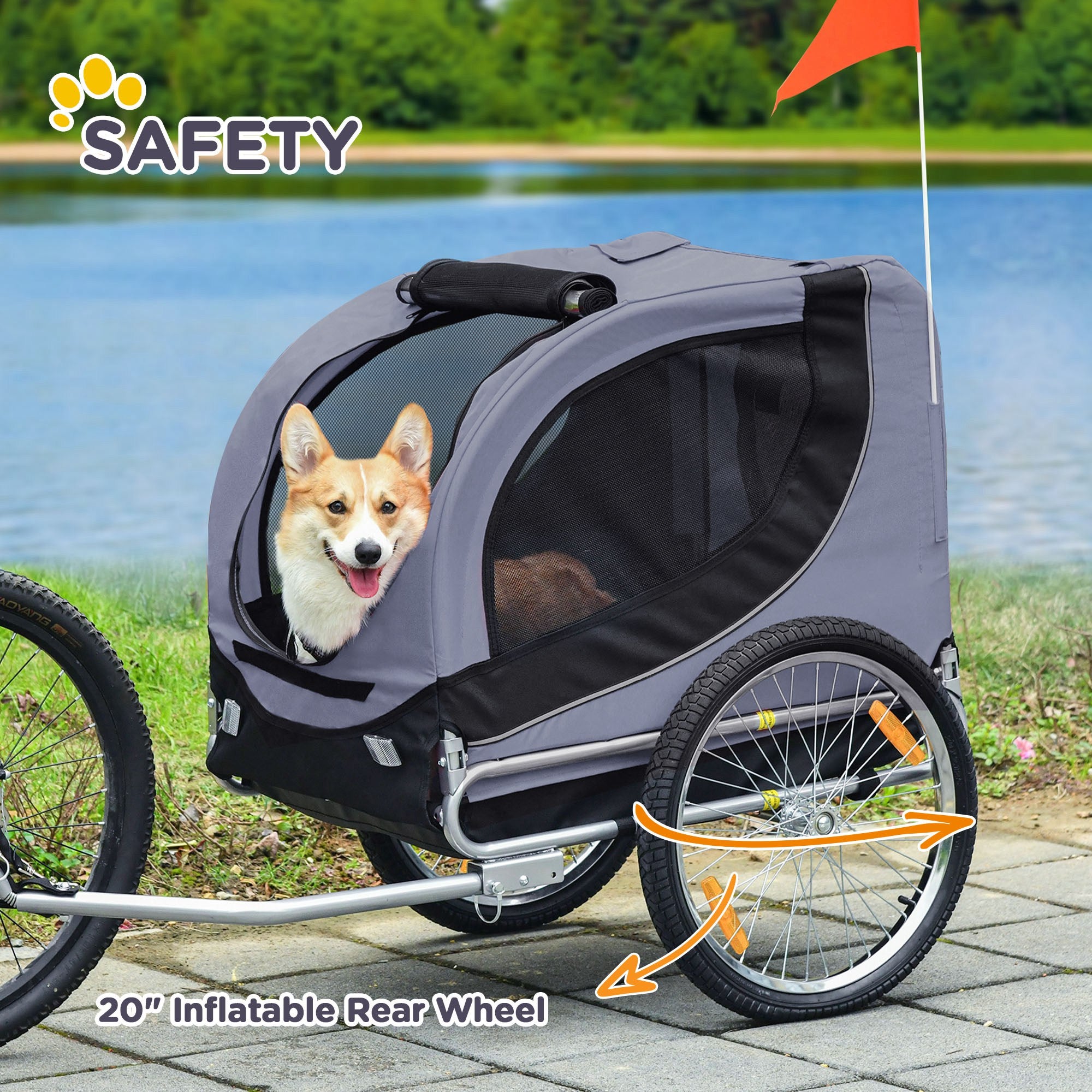 Dog Bike Trailer, Pet Cart, Bicycle Wagon, Travel Cargo, Carrier Attachment with Hitch, Foldable for Travelling, Grey