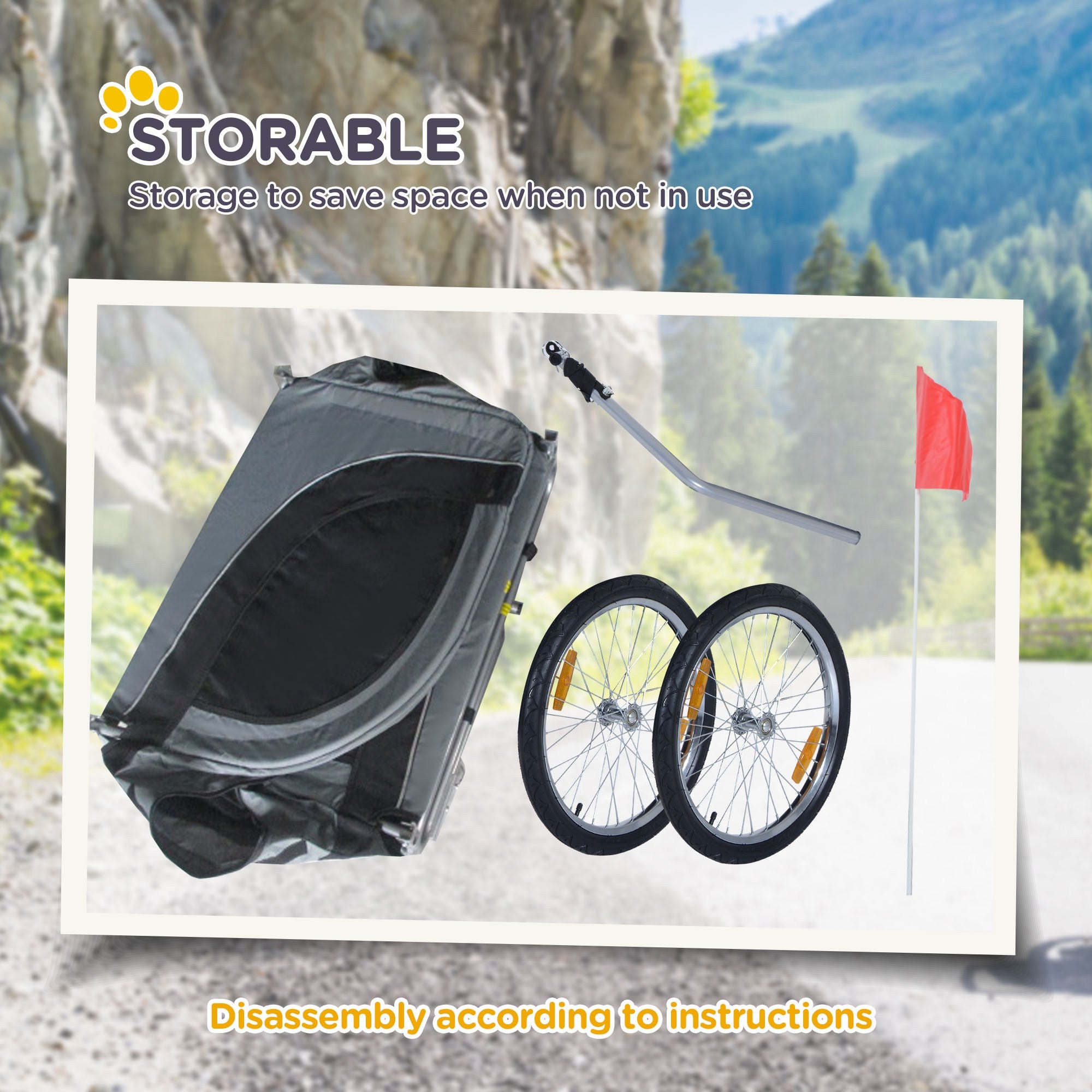 Dog Bike Trailer, Pet Cart, Bicycle Wagon, Travel Cargo, Carrier Attachment with Hitch, Foldable for Travelling, Grey