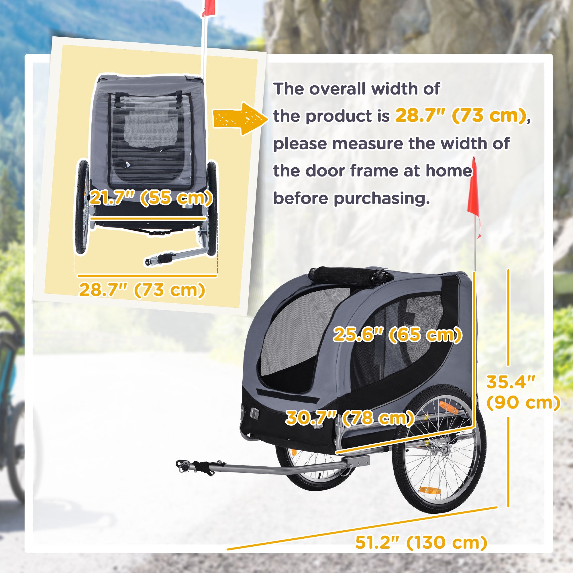 Dog Bike Trailer, Pet Cart, Bicycle Wagon, Travel Cargo, Carrier Attachment with Hitch, Foldable for Travelling, Grey