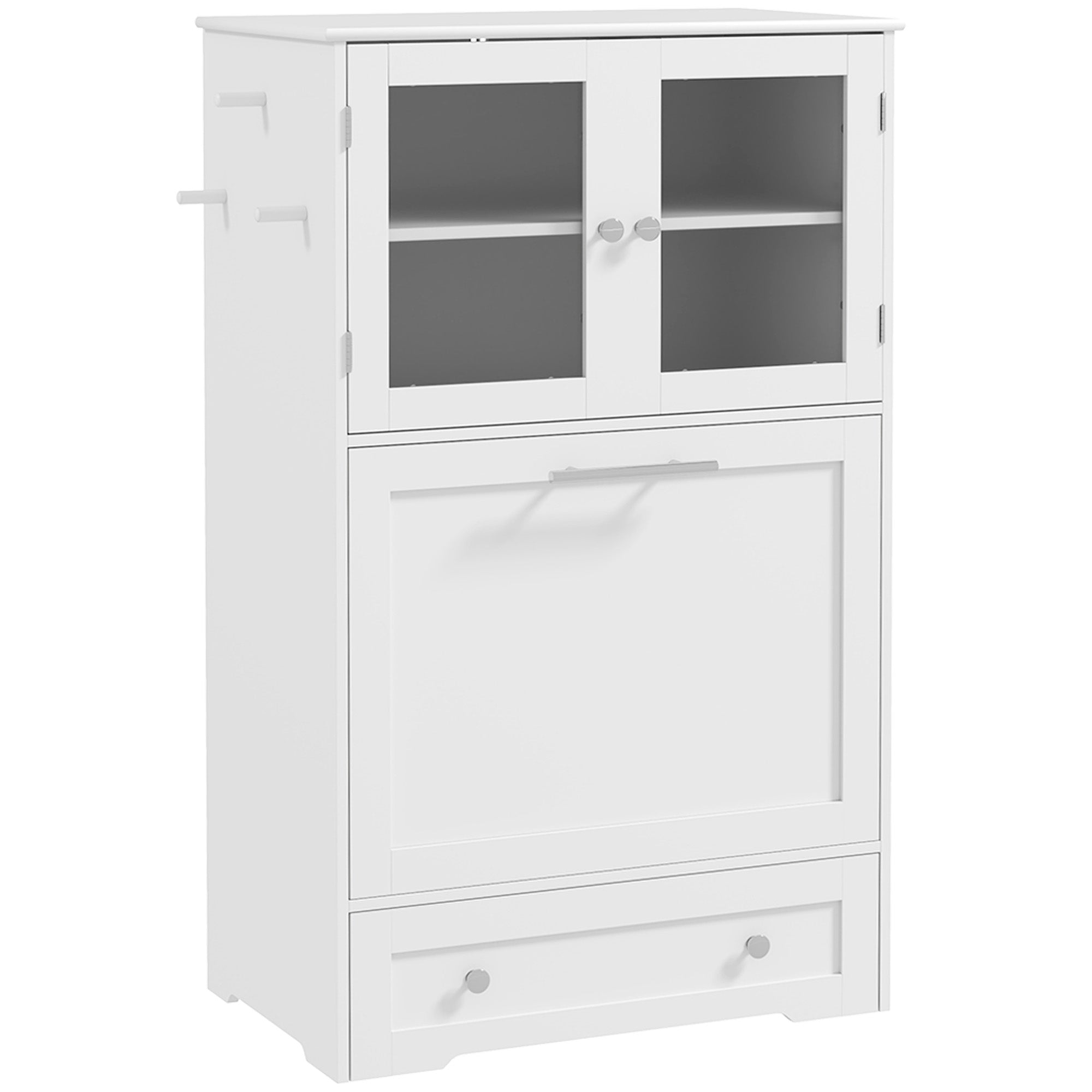 PawHut Dog Feeding Station with 2 Storage Cabinets, Pet Feeding Station with 2 Elevated Dog Bowls, Side Hooks, Anti-tip Kit, Hidden Pet Feeder Station for Feeding & Watering, White