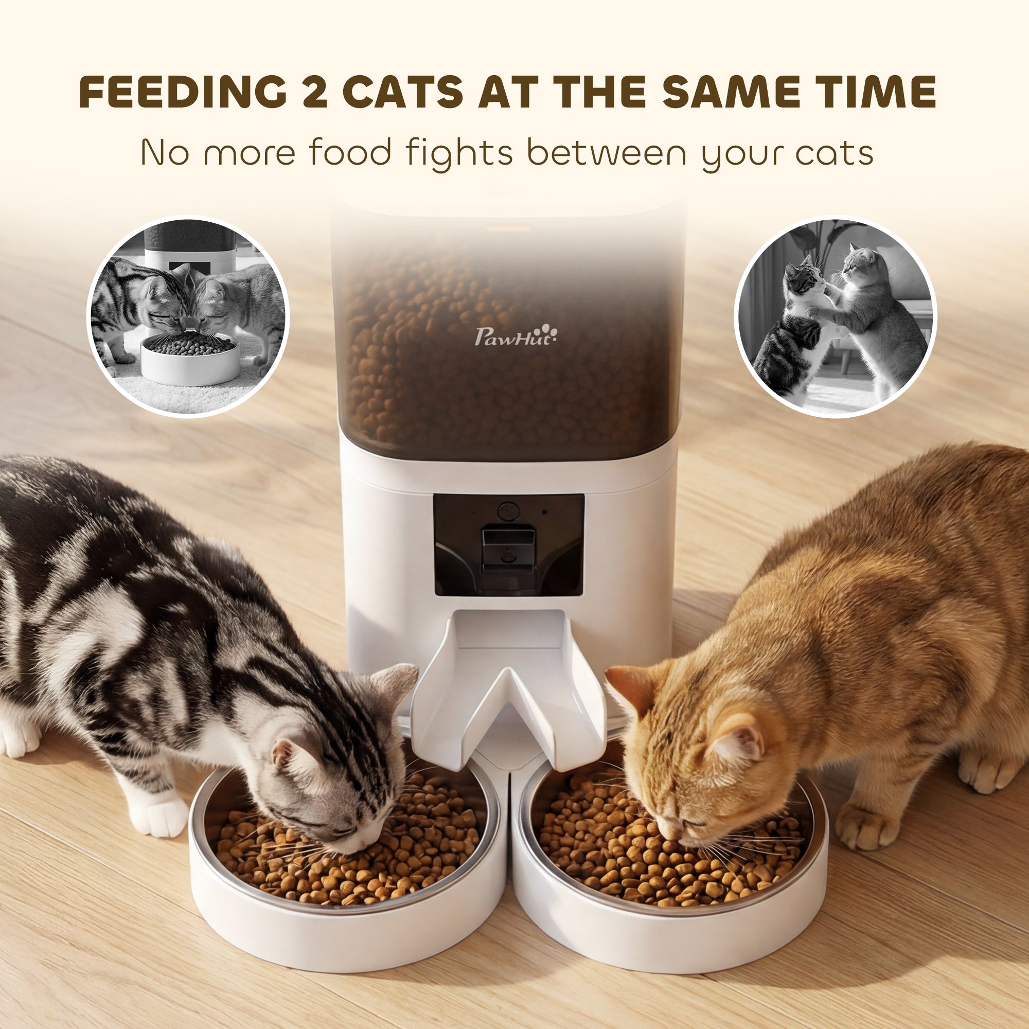 Automatic Cat Feeder for 2 Cats with HD Camera, 2.4G & 5G WiFi, Smart APP Control 6L Pet Food Dispenser 1-10 Meals, Detachable Clean, 10s Meal Call Back, Dual Power Supply