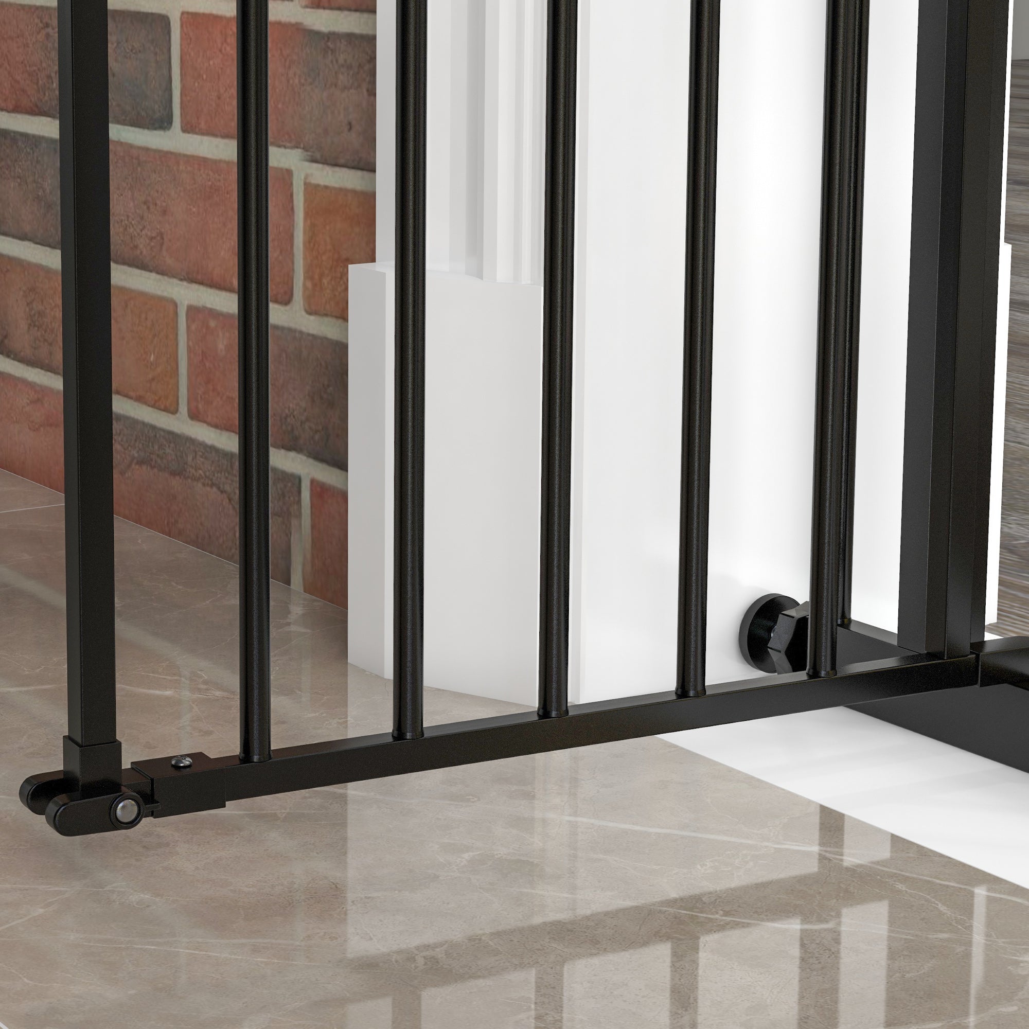 Dog Gate Stair Gate Pressure Fit Pets Barrier Auto Close for Doorway Hallway, 74-94cm Wide Adjustable, Black