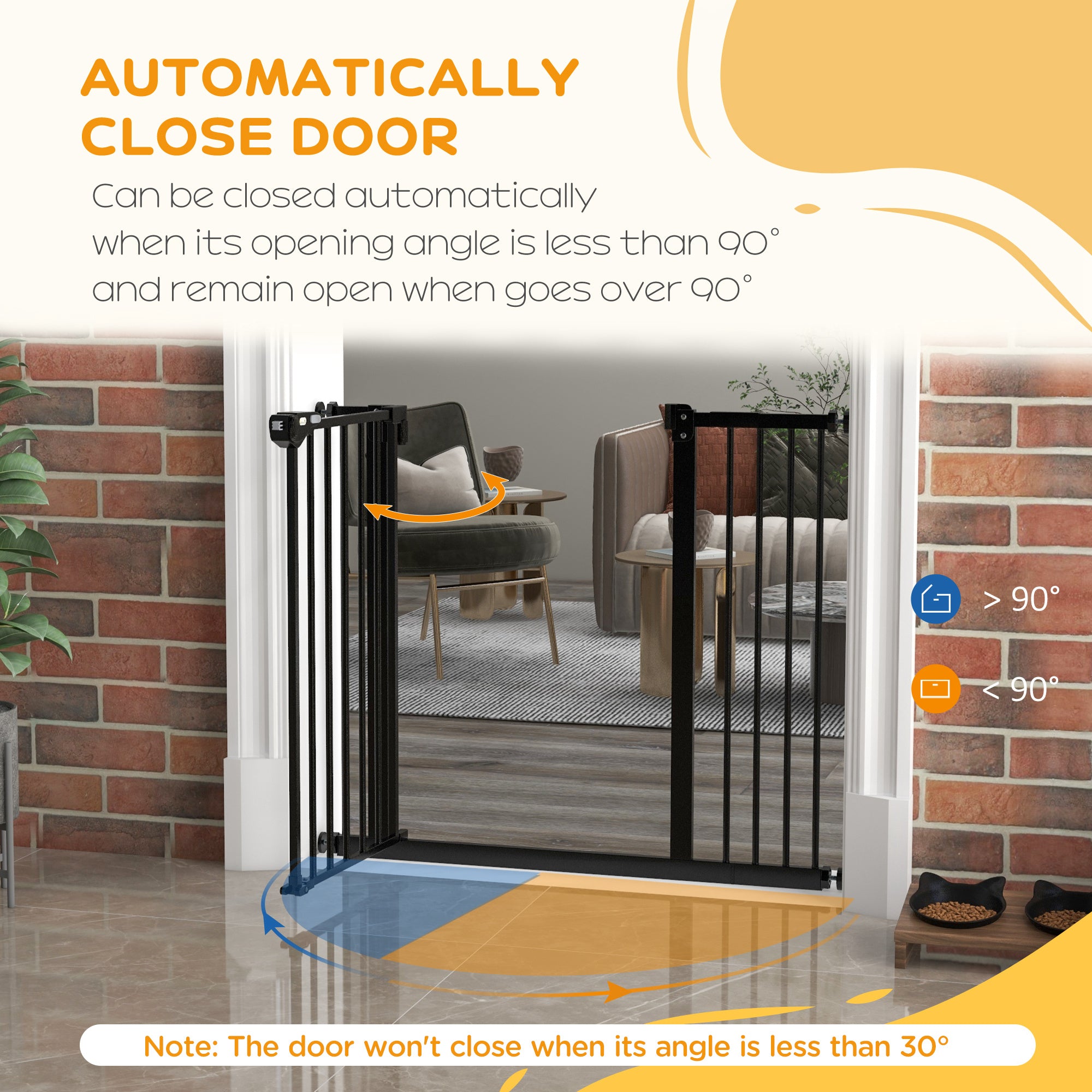 Dog Gate Stair Gate Pressure Fit Pets Barrier Auto Close for Doorway Hallway, 74-94cm Wide Adjustable, Black
