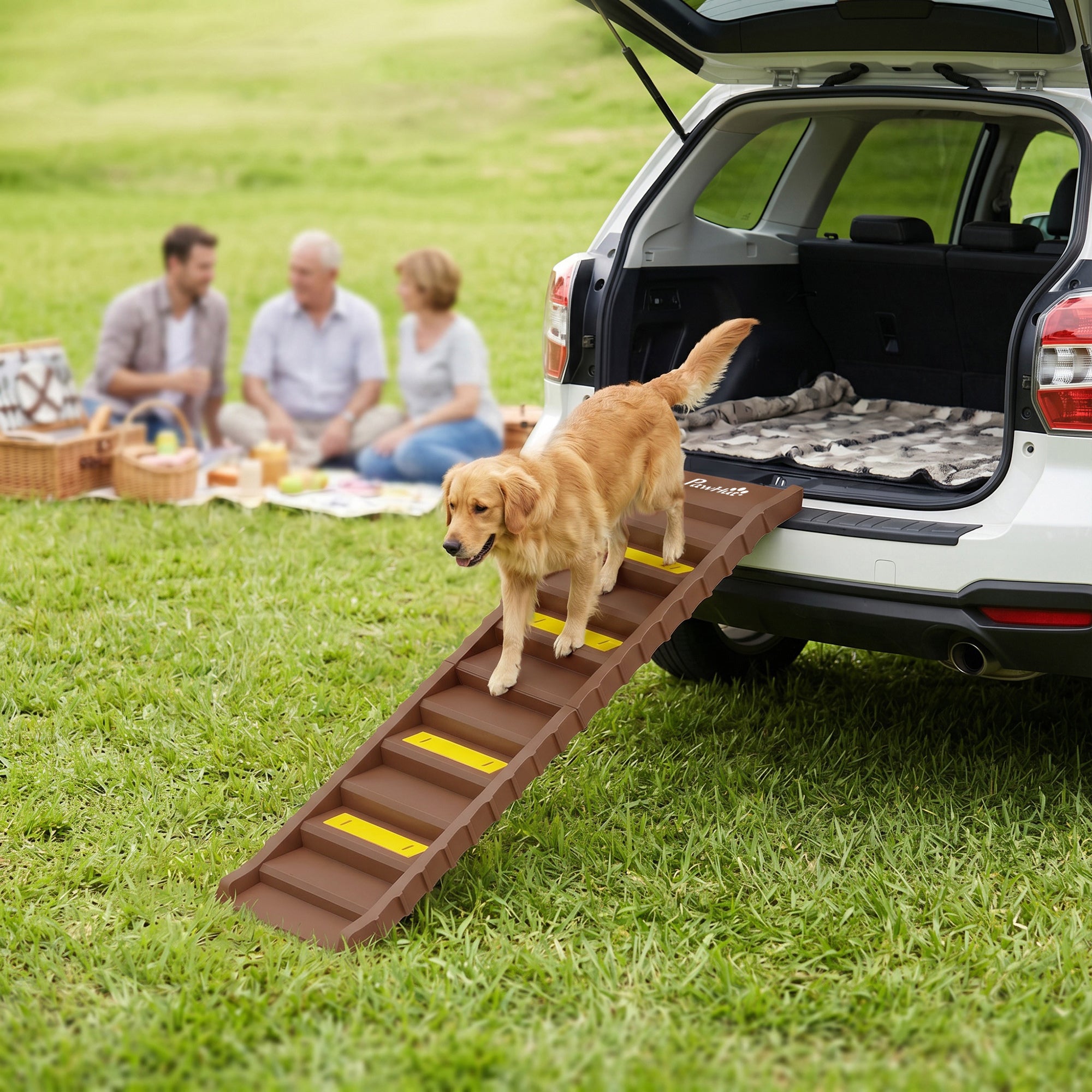 Dog Ramp for Cars, Trucks, SUVs, Foldable 10 Step Pet Stairs Non-Slip for Small to Medium Dogs, Lightweight Pet Ramp Supports up to 150 lbs., for Indoor Outdoor, Brown