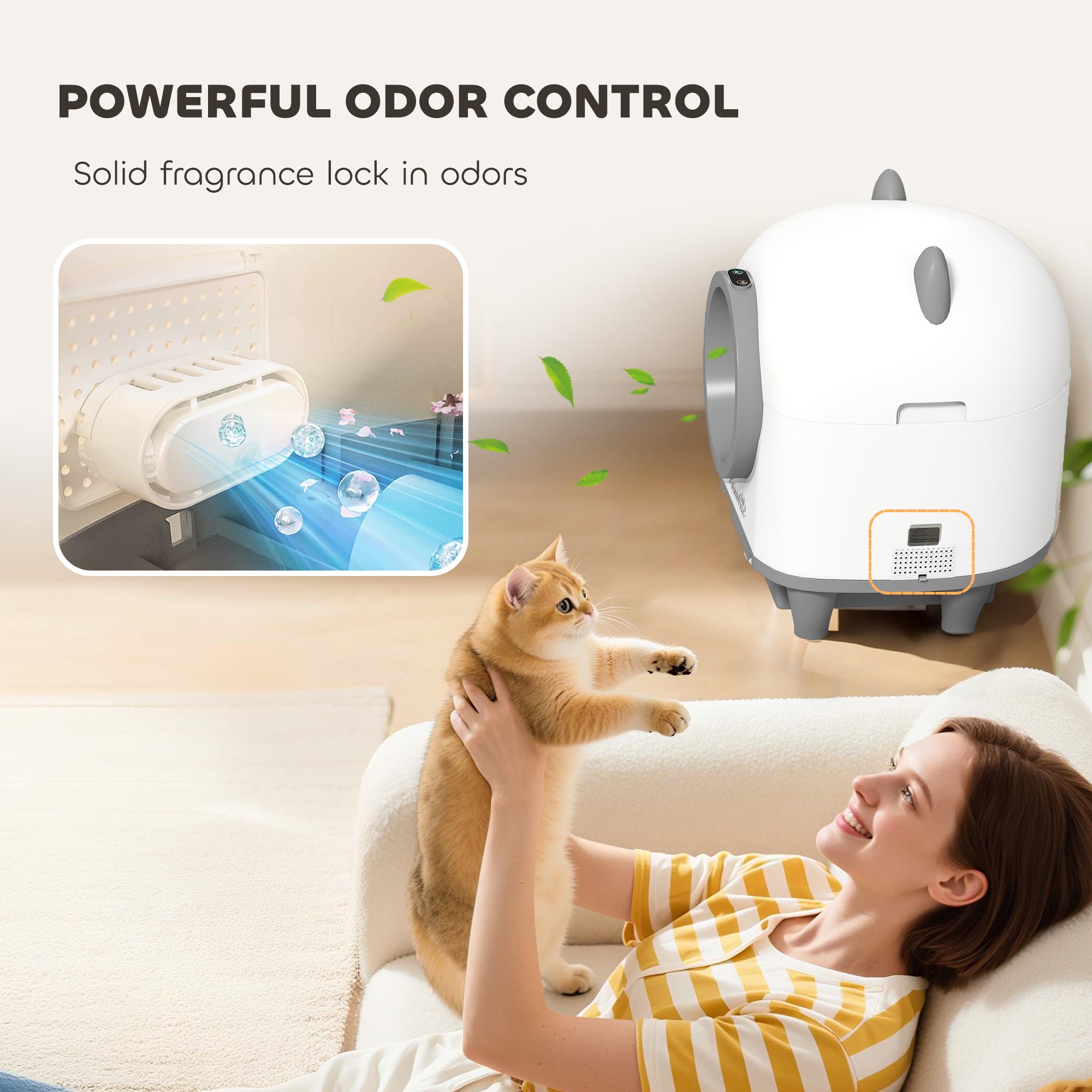 Automatic Cat Litter Box, 80L Extra Large Self Cleaning Litter Box for Multiple Cats with App Control, Odor Isolation, Safety Protection, Anti-Pinch, 1 Roll Garbage Bag