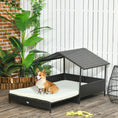 Load image into Gallery viewer, Elevated Rattan Dog House Outdoor with Canopy, Extendable Wicker Dog Bed with Water-Resistant Cushion, for Small and Medium Dogs Cream White
