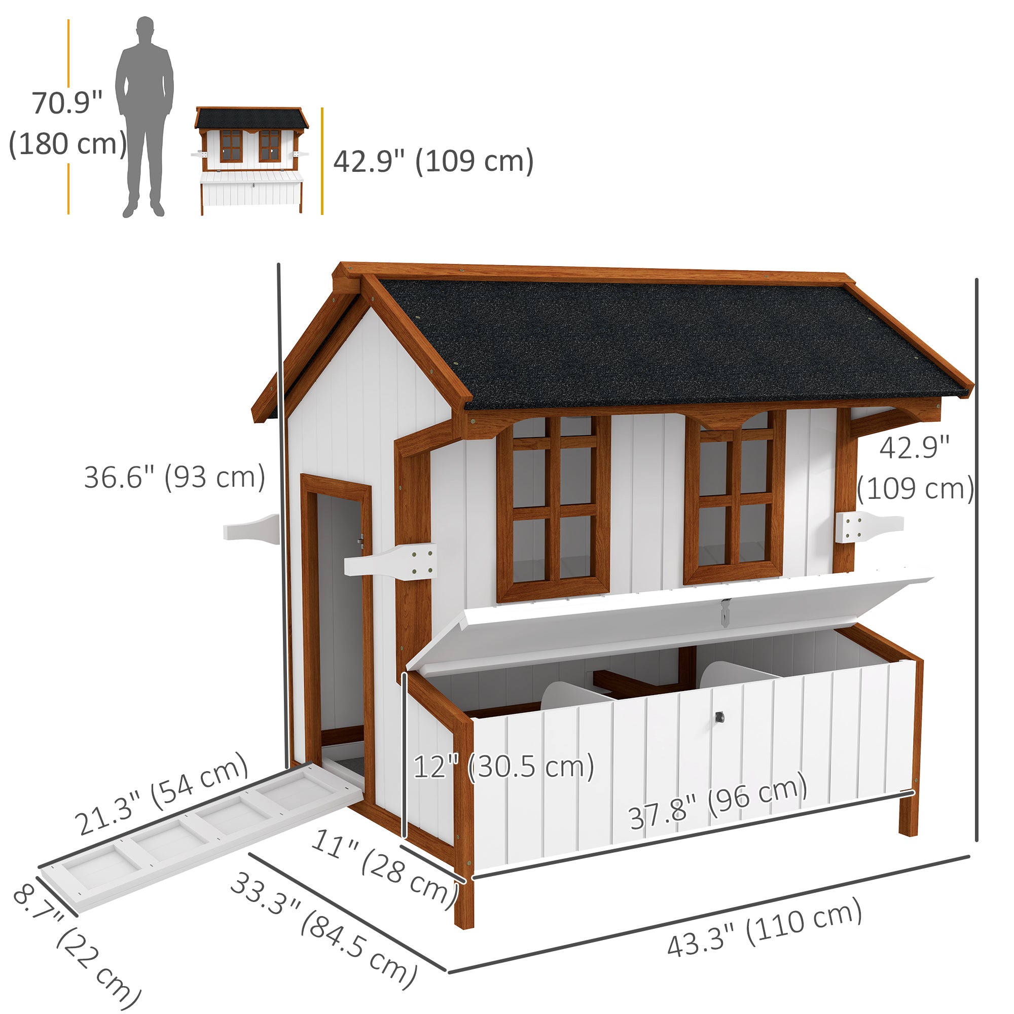 47" Chicken Coop Wooden Chicken House Rabbit Hutch Raised Poultry Cage Portable Hen Pen Backyard with Nesting Box and Handles