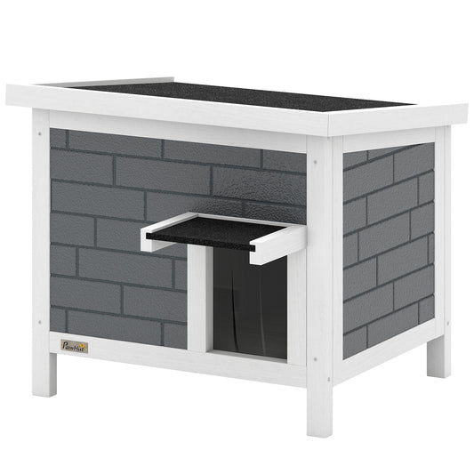 Outdoor Cat House Insulated, Wooden Weatherproof Feral Cat Shelter with Openable Asphalt Roof, Plastic Door Flaps, Rabbit Hutch for Bunnies, for Winter Outside, 61 x 51 x 53.5 cm, Grey