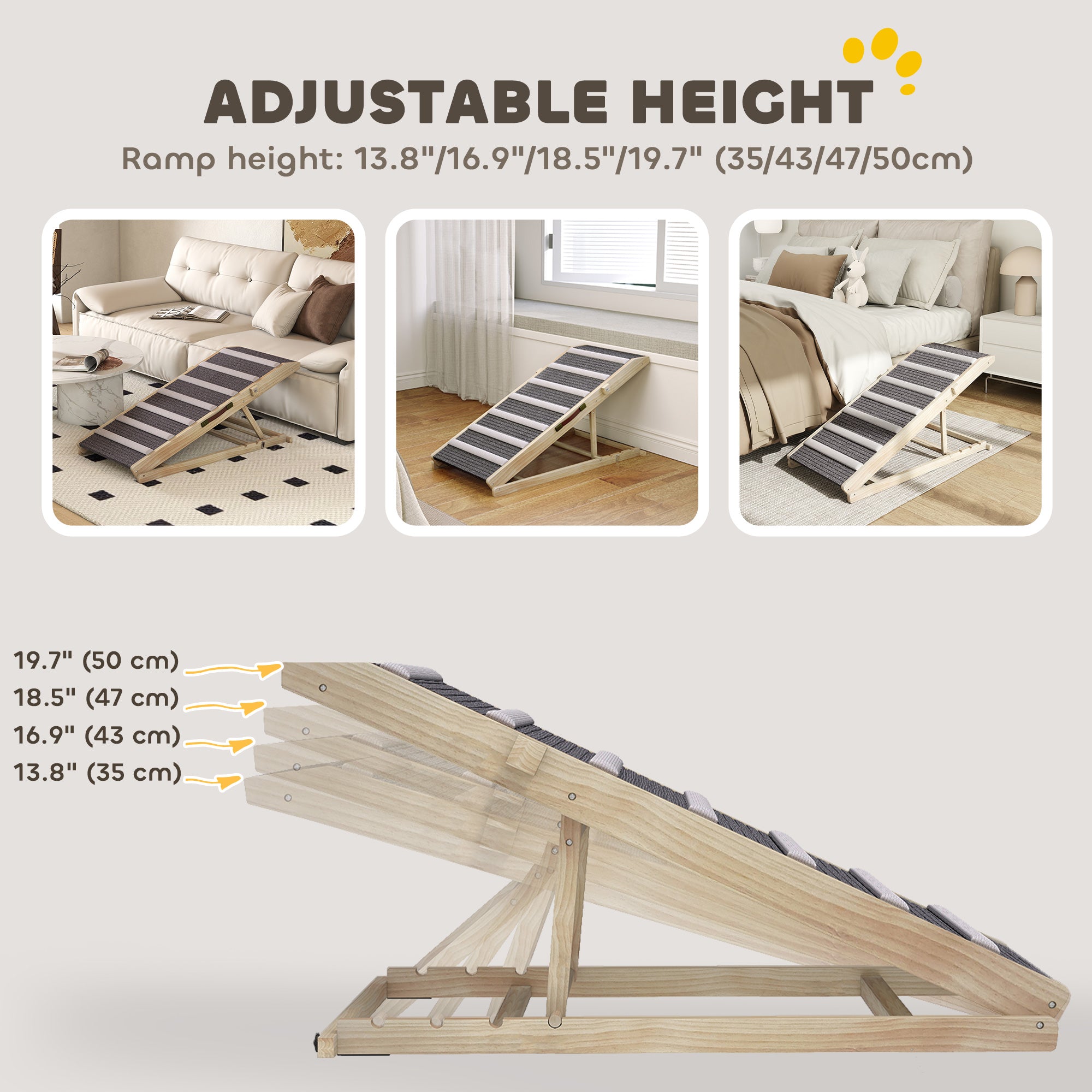Dog Ramp For Couch, Folding Pet Ramp for Bed, 4 Adjustable Height from 14" to 20", Pet Steps with Non-Slip Carpet for Small to Large Dogs, Suitable for Sofa