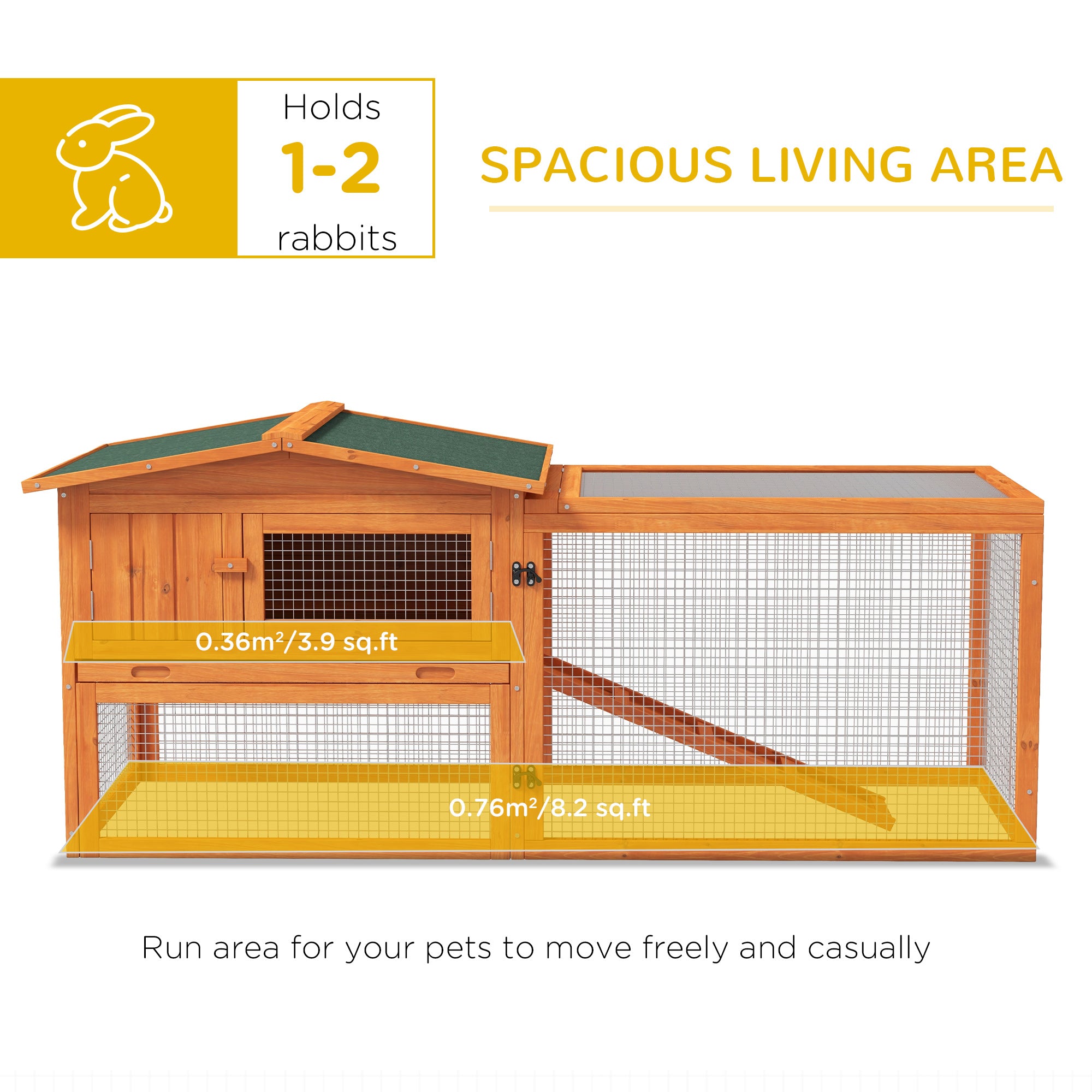 61'' L 2-Story Rabbit Hutch Bunny Cage Small Animal House with Pull Out Tray, Detachable Run, Ramp, for Indoor Outdoor, Orange