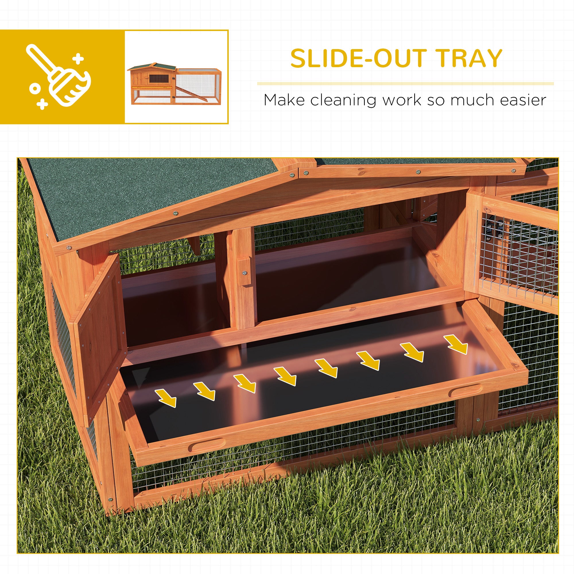 61'' L 2-Story Rabbit Hutch Bunny Cage Small Animal House with Pull Out Tray, Detachable Run, Ramp, for Indoor Outdoor, Orange