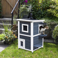 Load image into Gallery viewer, 2 Story Outdoor Cat House, Outdoor Cat Enclosure Wooden Cat Shelter with Windows, Platforms, Openable Top, Asphalt Roof, Grey
