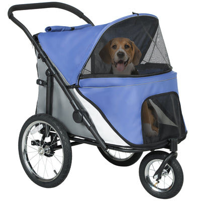 PawHut Dog Stroller, Pet Stroller 3 Wheels with Easy One-Hand Fold, Rubber Wheels, Storage Bag, Soft Cushion, Safety Leash, for Small & Medium Dogs, Blue