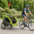 Load image into Gallery viewer, Dog Bike Trailer, 2-in-1 Pet Stroller Cart Bicycle Carrier, Folding Cart Frame with Suspension, Universal Bicycle Coupler, Reflectors, Flag, for Medium Dogs Up to 44 LBS, Green
