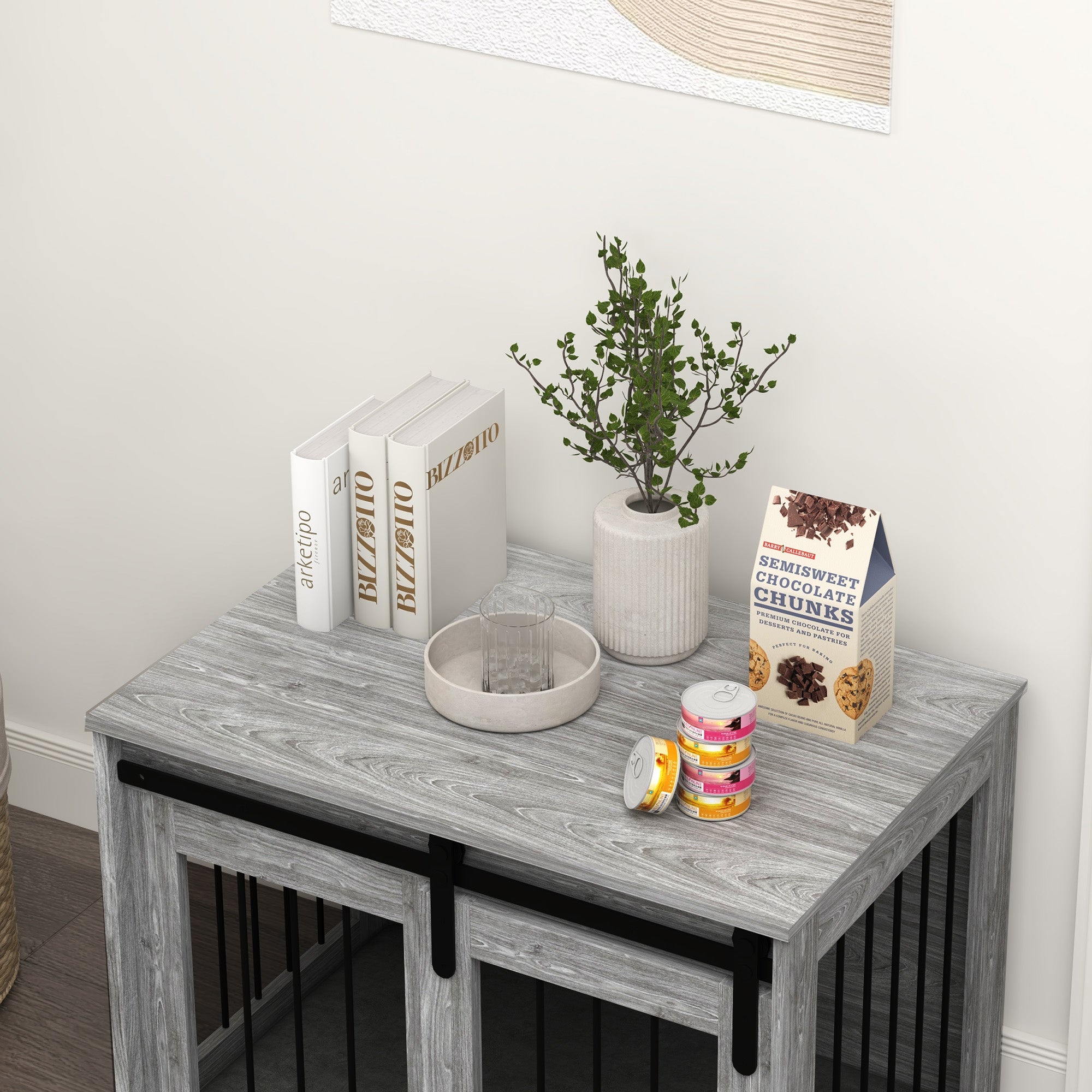 Dog Crate Furniture, Dog House Furniture Style for Medium Breeds, Pet Kennel with Removable Cushion for Indoor Use, 80 x 54 x 57cm, Grey