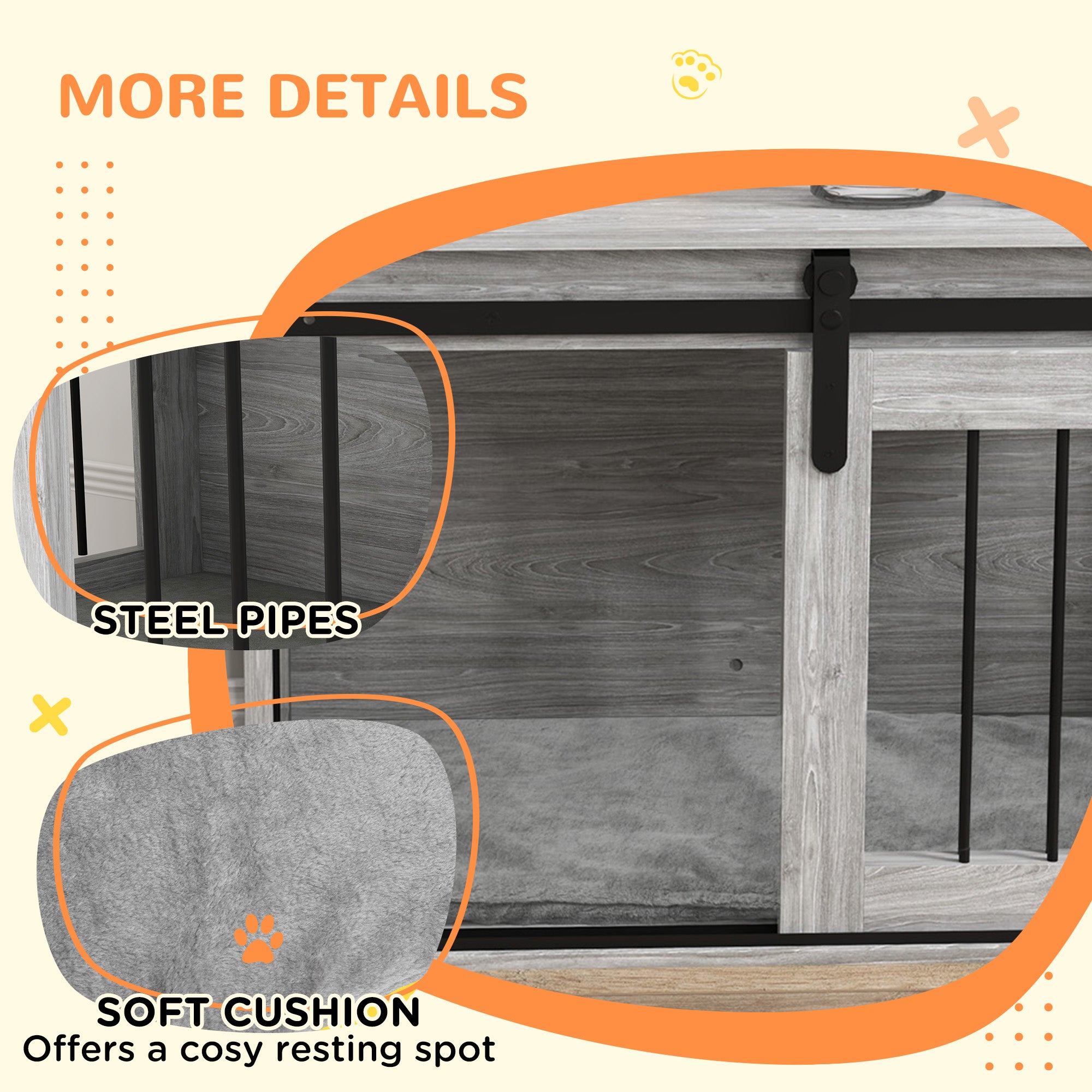 Dog Crate Furniture, Dog House Furniture Style for Medium Breeds, Pet Kennel with Removable Cushion for Indoor Use, 80 x 54 x 57cm, Grey