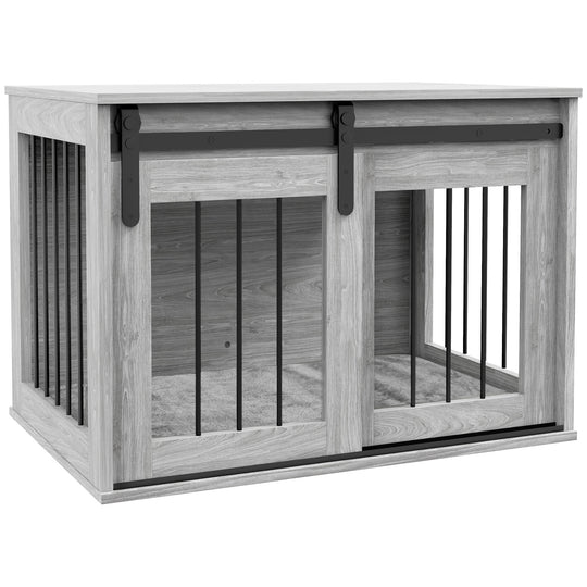 Dog Crate Furniture, Dog House Furniture Style for Medium Breeds, Pet Kennel with Removable Cushion for Indoor Use, 80 x 54 x 57cm, Grey