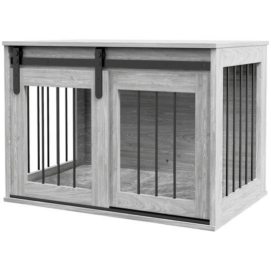 Dog Crate Furniture, Dog House Furniture Style for Medium Breeds, Pet Kennel with Removable Cushion for Indoor Use, 80 x 54 x 57cm, Grey