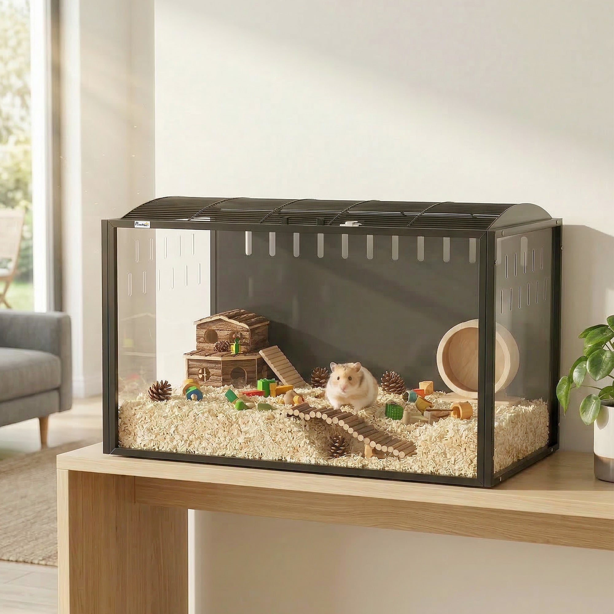 Hamster Cage, Large Hamster Habitats Steel Frame Chewproof, 0.53m² Transparent Small Animal Cage, Deep Bedding Space for Pets Enrichment, Openable Top, for Rats, Syrian, 41"