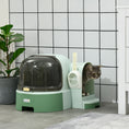 Load image into Gallery viewer, 2 in 1 Cat Litter Box Cat House, Hooded Cat Litter Tray, with Drawer Pans, Scoop, Openable Cover - Green
