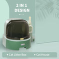 Load image into Gallery viewer, 2 in 1 Cat Litter Box Cat House, Hooded Cat Litter Tray, with Drawer Pans, Scoop, Openable Cover - Green

