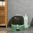 Load image into Gallery viewer, 2 in 1 Cat Litter Box Cat House, Hooded Cat Litter Tray, with Drawer Pans, Scoop, Openable Cover - Green
