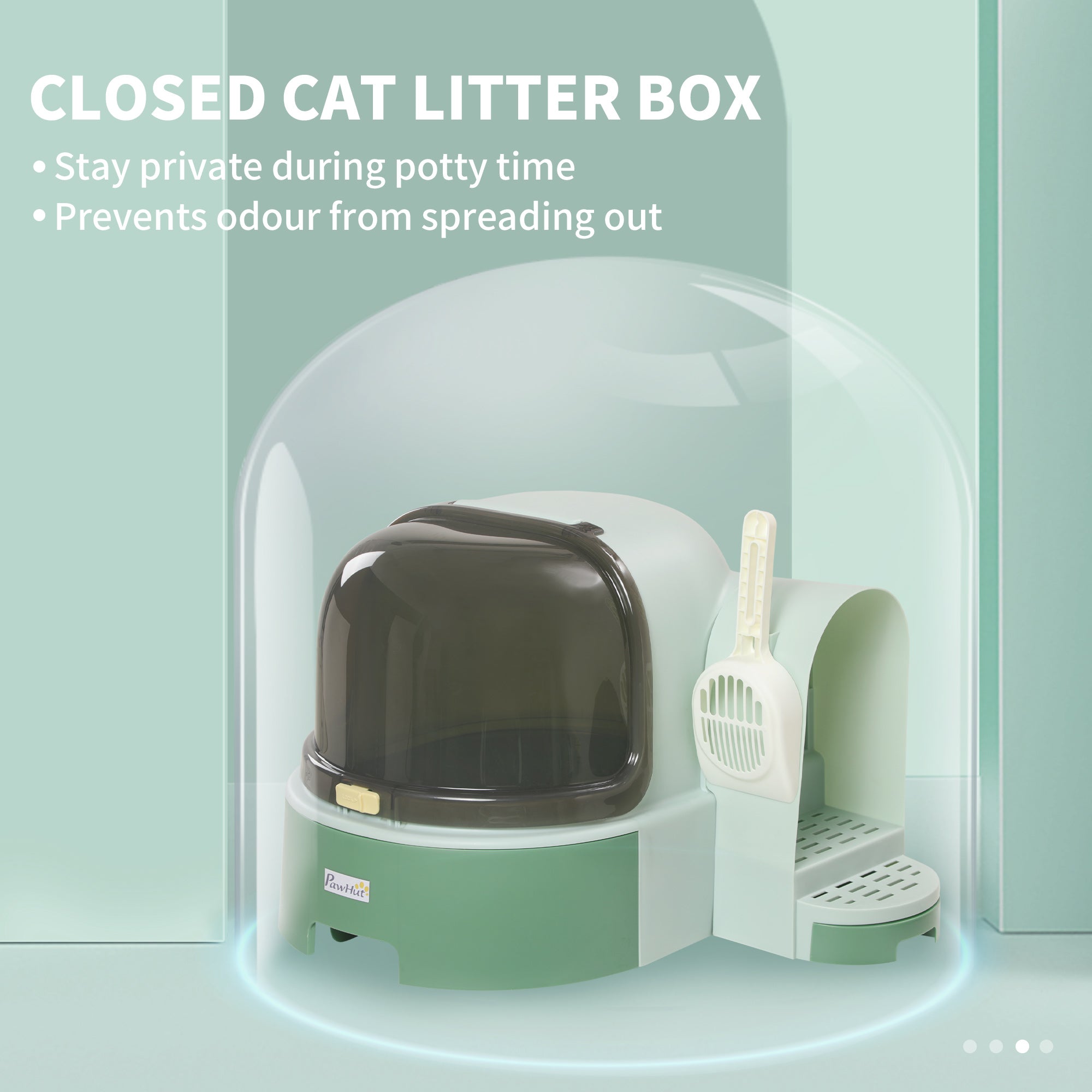 2 in 1 Cat Litter Box Cat House, Hooded Cat Litter Tray, with Drawer Pans, Scoop, Openable Cover - Green