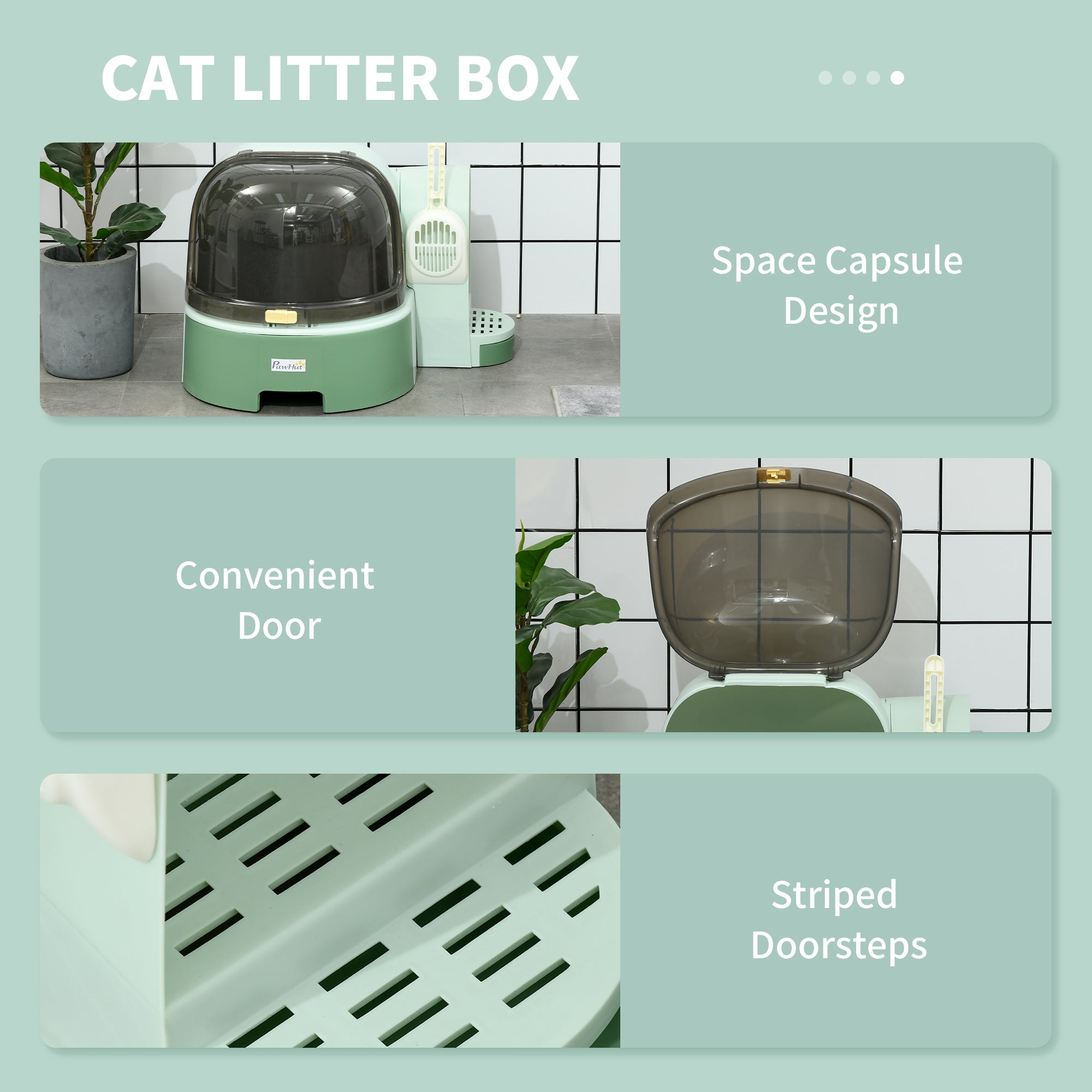 2 in 1 Cat Litter Box Cat House, Hooded Cat Litter Tray, with Drawer Pans, Scoop, Openable Cover - Green