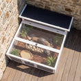 Load image into Gallery viewer, Wooden Tortoise House, Tortoise Enclosure with Clear Observation Window, Top Opening, Multiple Doors, Galvanised Mesh, Small Animal Enclosure for Indoor Outdoor Use, Dark Grey
