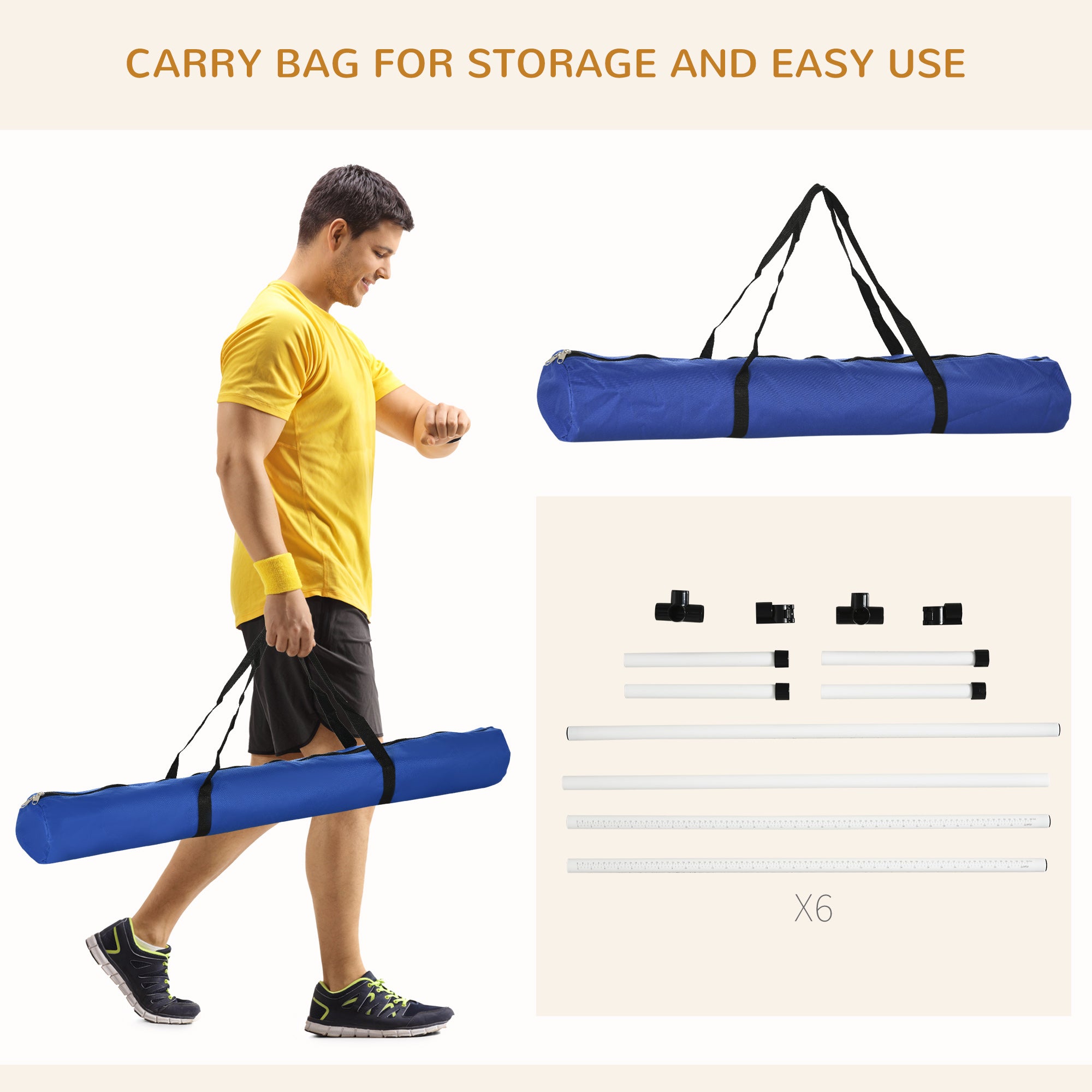 Large Size Dog Agility Training Equipment 6KG Net Wight, 6 PCS Adjustable Height Jump Bars, Obstacle Course Starter Kit for Large Medium Small Dog Puppy, White