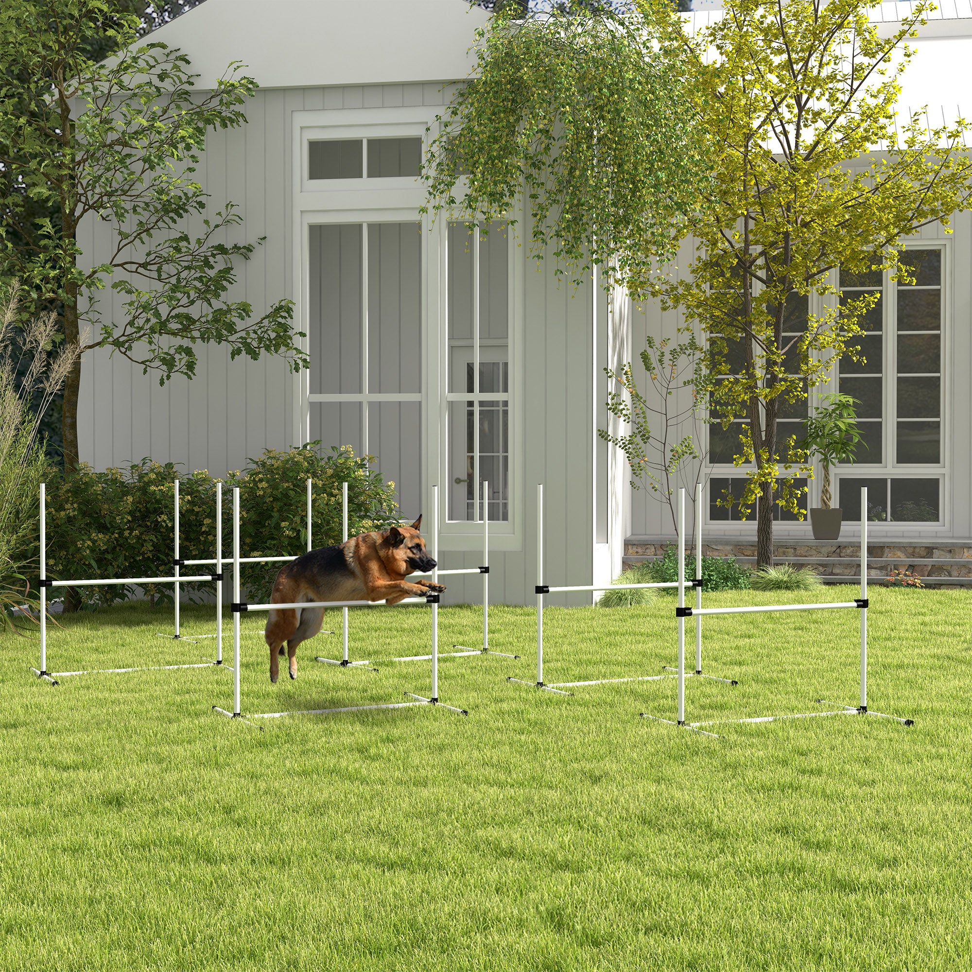 Large Size Dog Agility Training Equipment 6KG Net Wight, 6 PCS Adjustable Height Jump Bars, Obstacle Course Starter Kit for Large Medium Small Dog Puppy, White