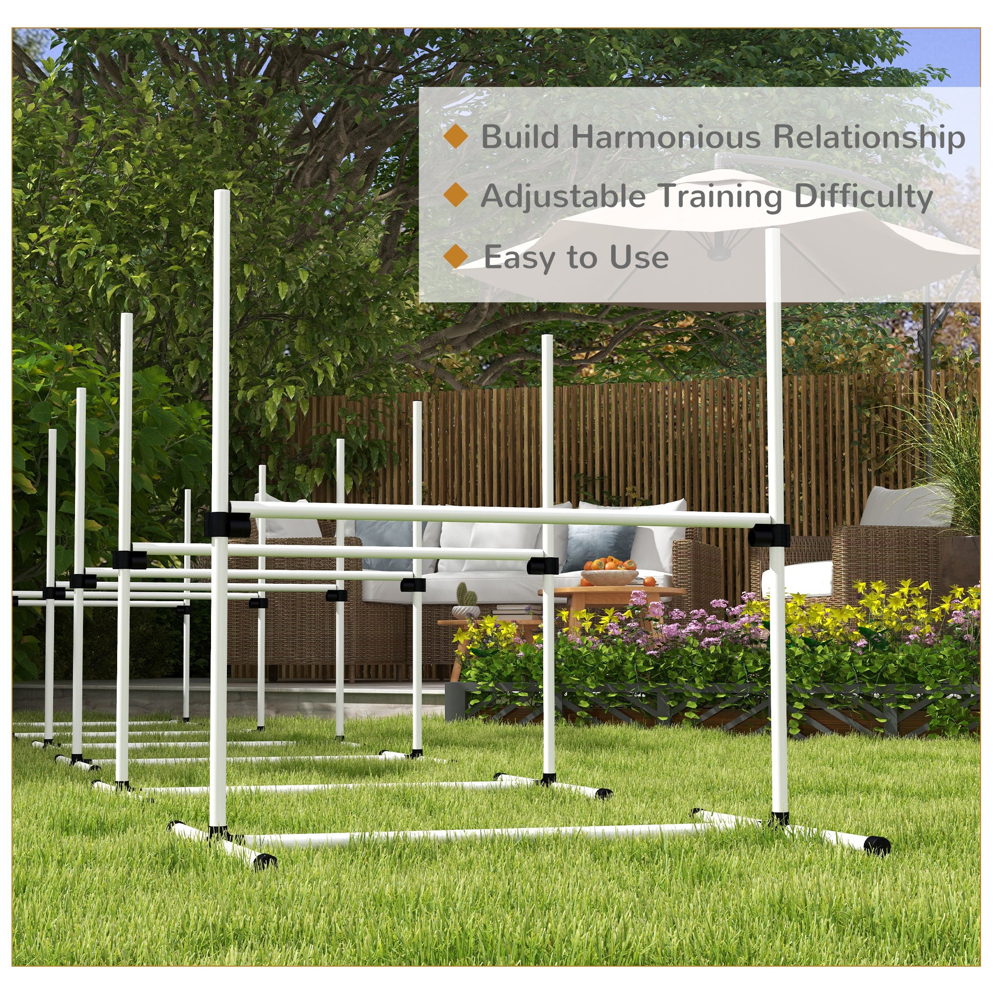Large Size Dog Agility Training Equipment 6KG Net Wight, 6 PCS Adjustable Height Jump Bars, Obstacle Course Starter Kit for Large Medium Small Dog Puppy, White
