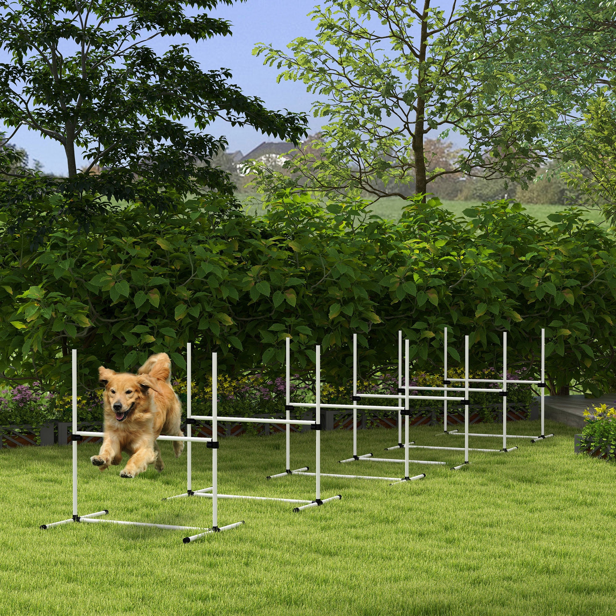 Large Size Dog Agility Training Equipment 6KG Net Wight, 6 PCS Adjustable Height Jump Bars, Obstacle Course Starter Kit for Large Medium Small Dog Puppy, White