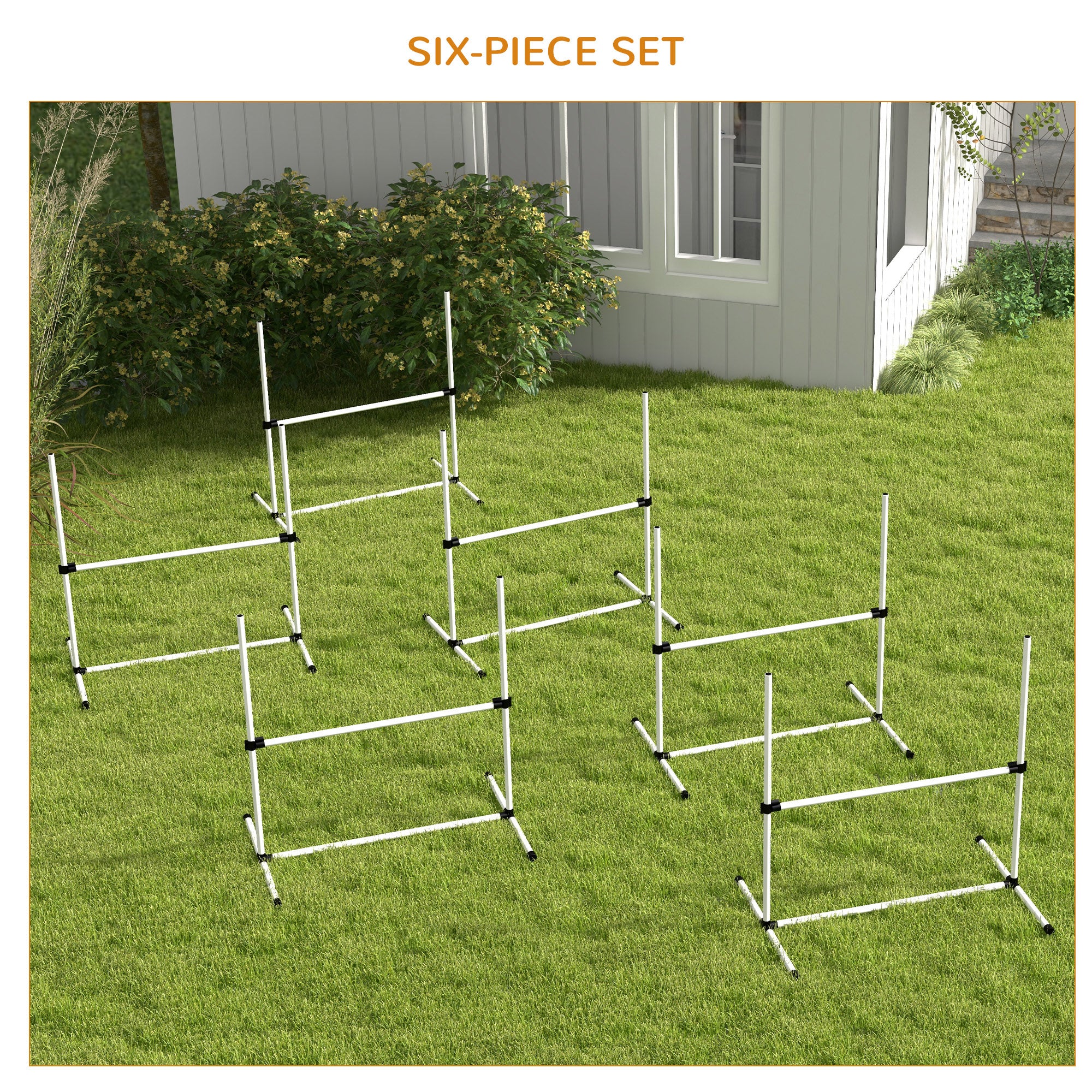 Large Size Dog Agility Training Equipment 6KG Net Wight, 6 PCS Adjustable Height Jump Bars, Obstacle Course Starter Kit for Large Medium Small Dog Puppy, White