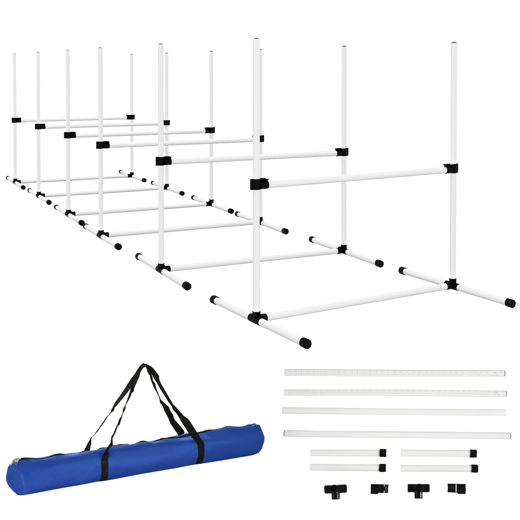 Large Size Dog Agility Training Equipment 6KG Net Wight, 6 PCS Adjustable Height Jump Bars, Obstacle Course Starter Kit for Large Medium Small Dog Puppy, White