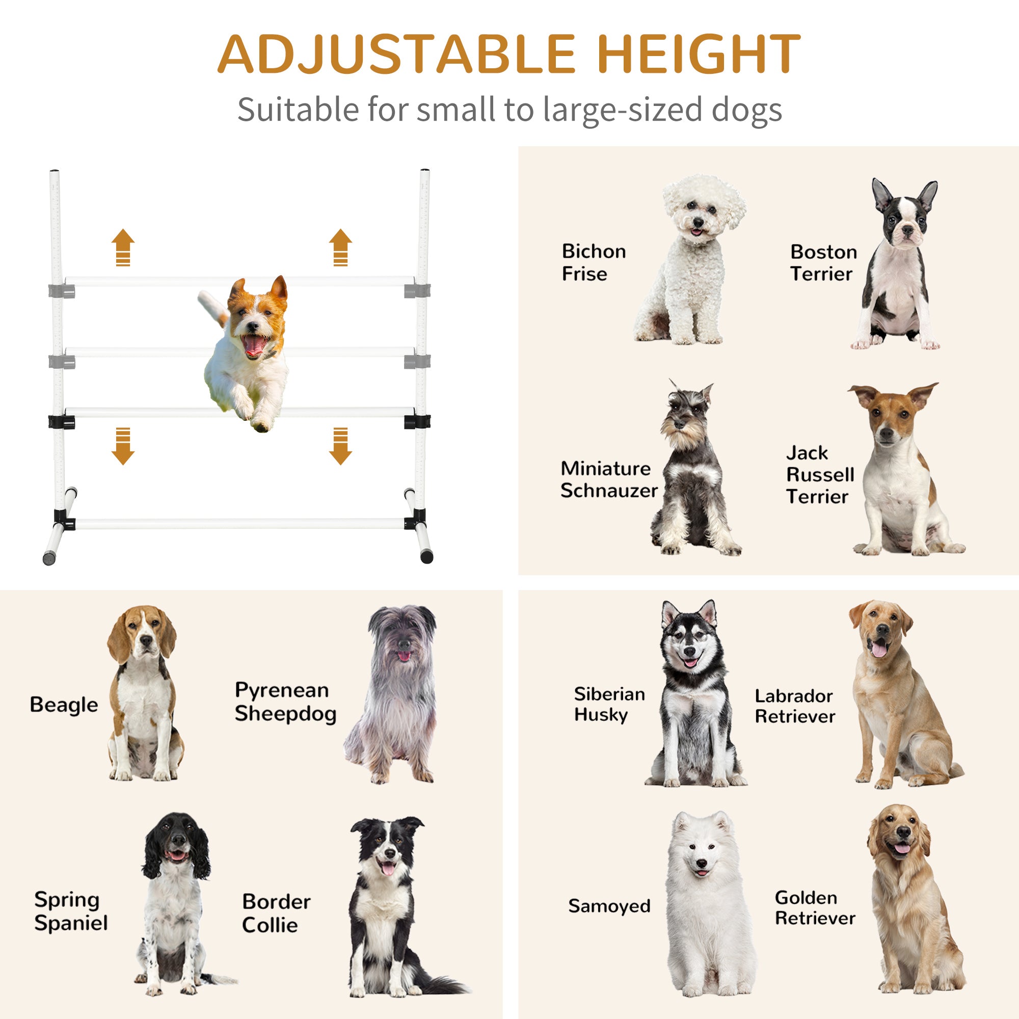 Large Size Dog Agility Training Equipment 6KG Net Wight, 6 PCS Adjustable Height Jump Bars, Obstacle Course Starter Kit for Large Medium Small Dog Puppy, White
