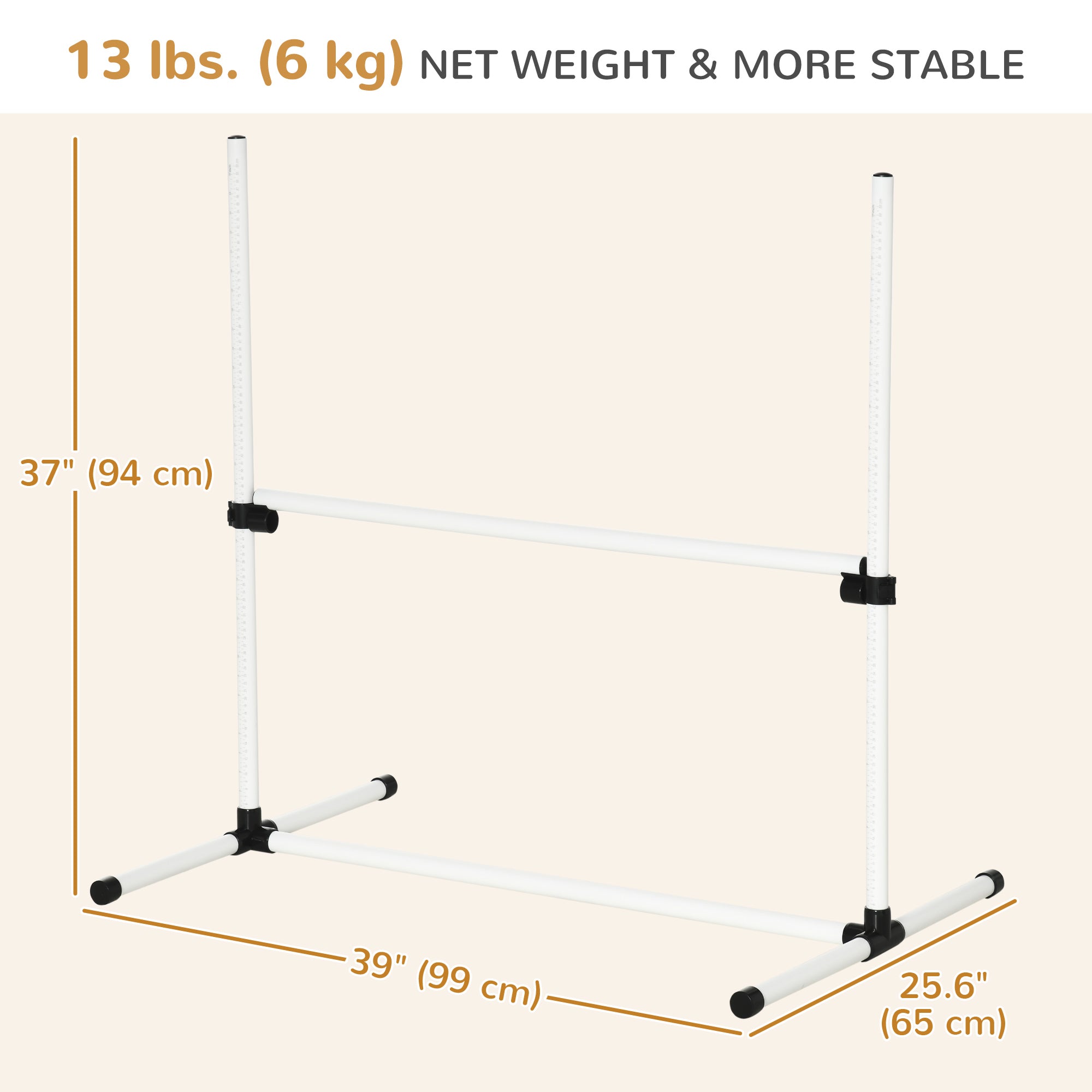Large Size Dog Agility Training Equipment 6KG Net Wight, 6 PCS Adjustable Height Jump Bars, Obstacle Course Starter Kit for Large Medium Small Dog Puppy, White