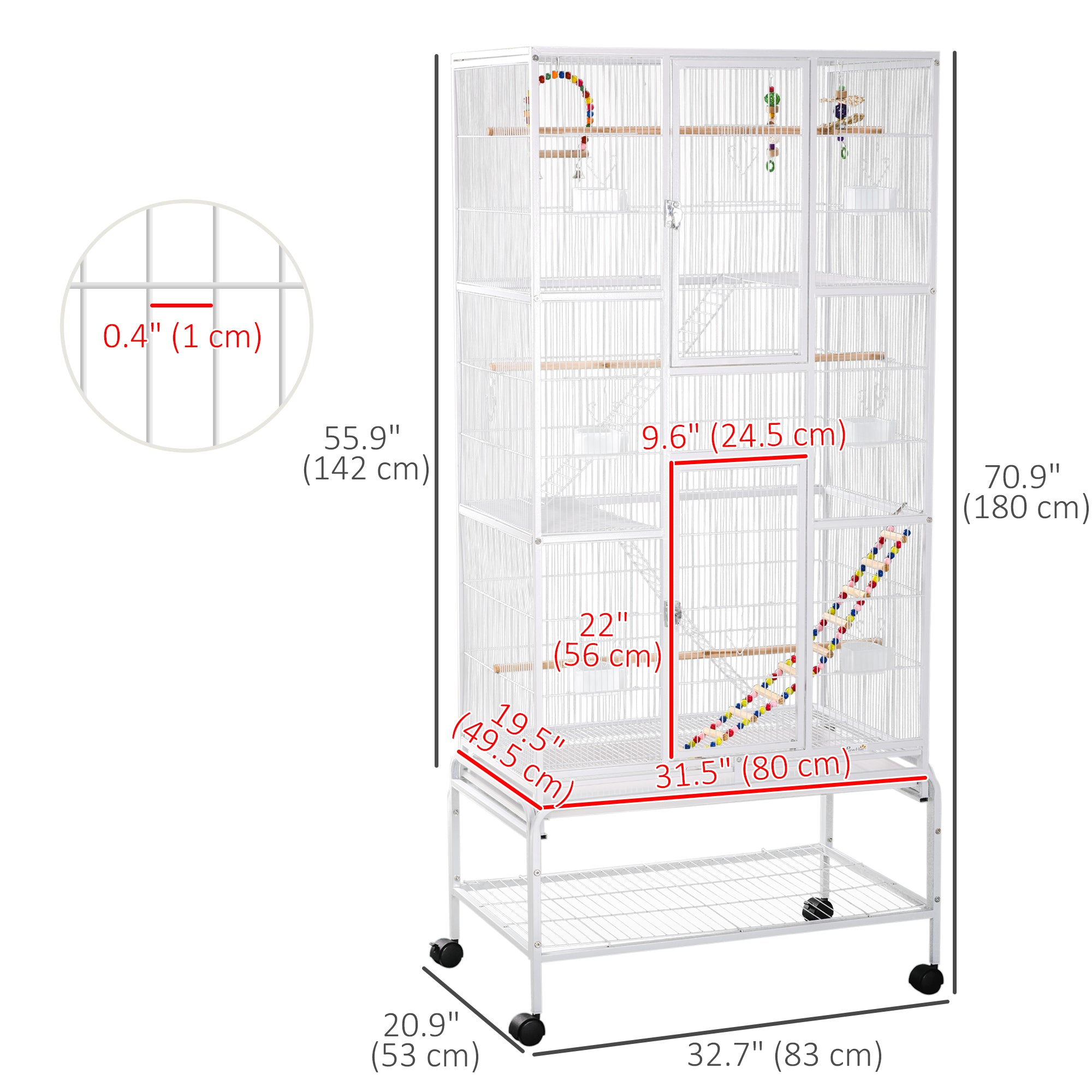 71" Bird Cage, 3 Tier Large Parrot Cage with Wheels, Perches, Ramp, Storage Shelf, Toys for Canaries, Finches, Cockatiels, Parakeets, White