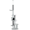 Load image into Gallery viewer, 255cm Floor to Ceiling Cat Tree with Scratching Posts, Height Adjustable Cat Tower with Hammock, House, Anti-tipping Kit, Perches, Toys, Grey
