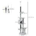 Load image into Gallery viewer, 255cm Floor to Ceiling Cat Tree with Scratching Posts, Height Adjustable Cat Tower with Hammock, House, Anti-tipping Kit, Perches, Toys, Grey
