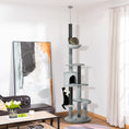 Load image into Gallery viewer, 255cm Floor to Ceiling Cat Tree with Scratching Posts, Height Adjustable Cat Tower with Hammock, House, Anti-tipping Kit, Perches, Toys, Grey
