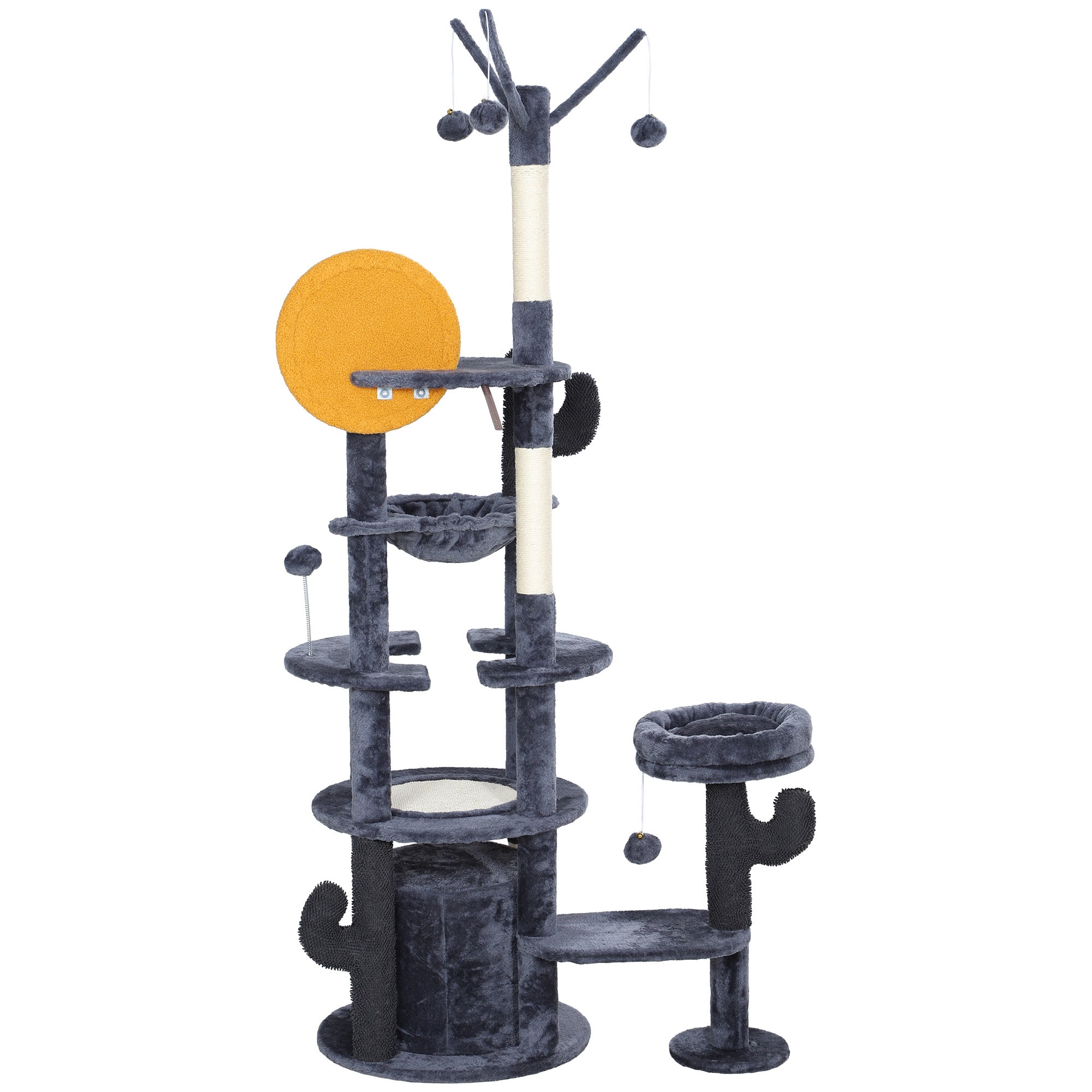 71" Tall Cat Tree, Multi-Level Cat Tower for Indoor, Corner DIY Design with Scratching Posts, Sisal Pad, Condo, Bed, Hammock, Platforms, Balls, Activity Center, Dark Grey