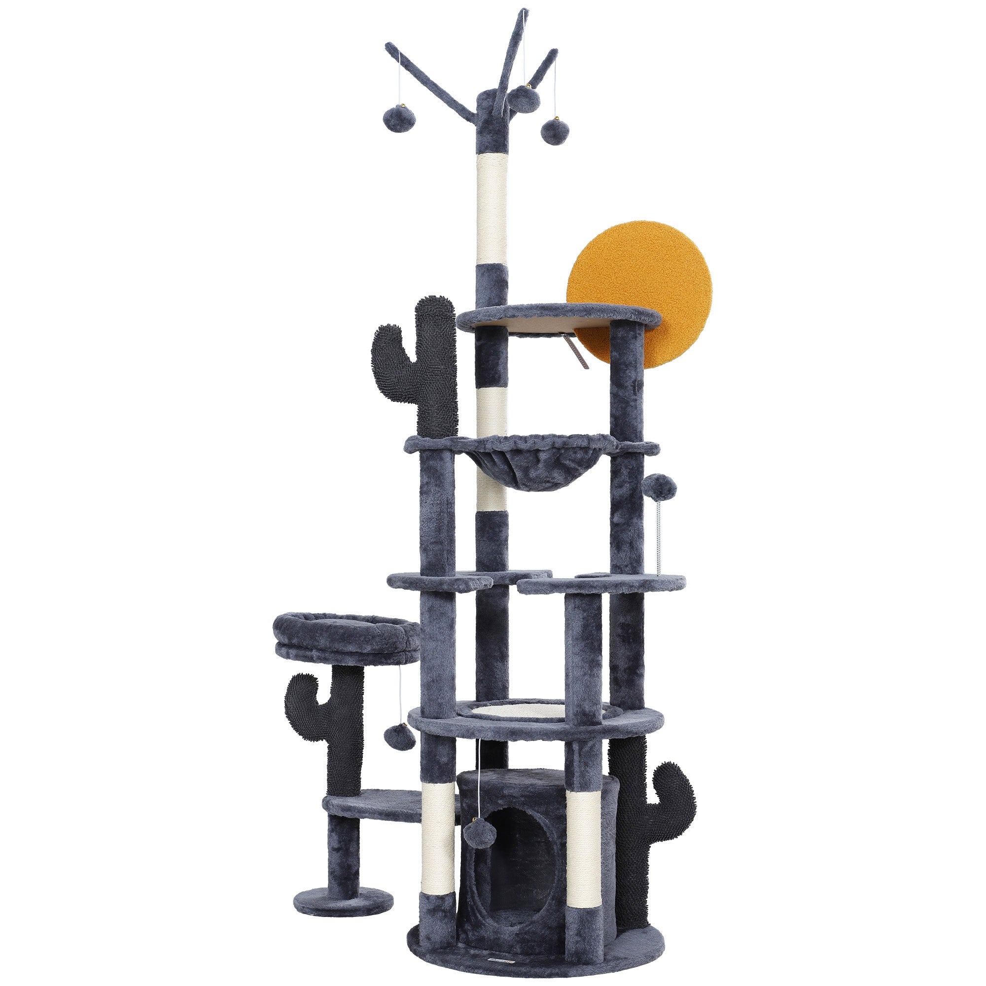 71" Tall Cat Tree, Multi-Level Cat Tower for Indoor, Corner DIY Design with Scratching Posts, Sisal Pad, Condo, Bed, Hammock, Platforms, Balls, Activity Center, Dark Grey