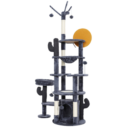 71" Tall Cat Tree, Multi-Level Cat Tower for Indoor, Corner DIY Design with Scratching Posts, Sisal Pad, Condo, Bed, Hammock, Platforms, Balls, Activity Center, Dark Grey